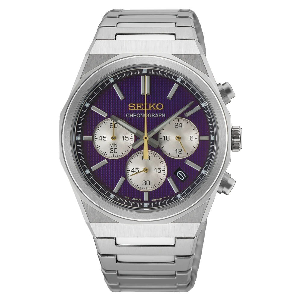 Montre Seiko Sport Chronographe Quartz 1970 HGK003P1 cadran violet