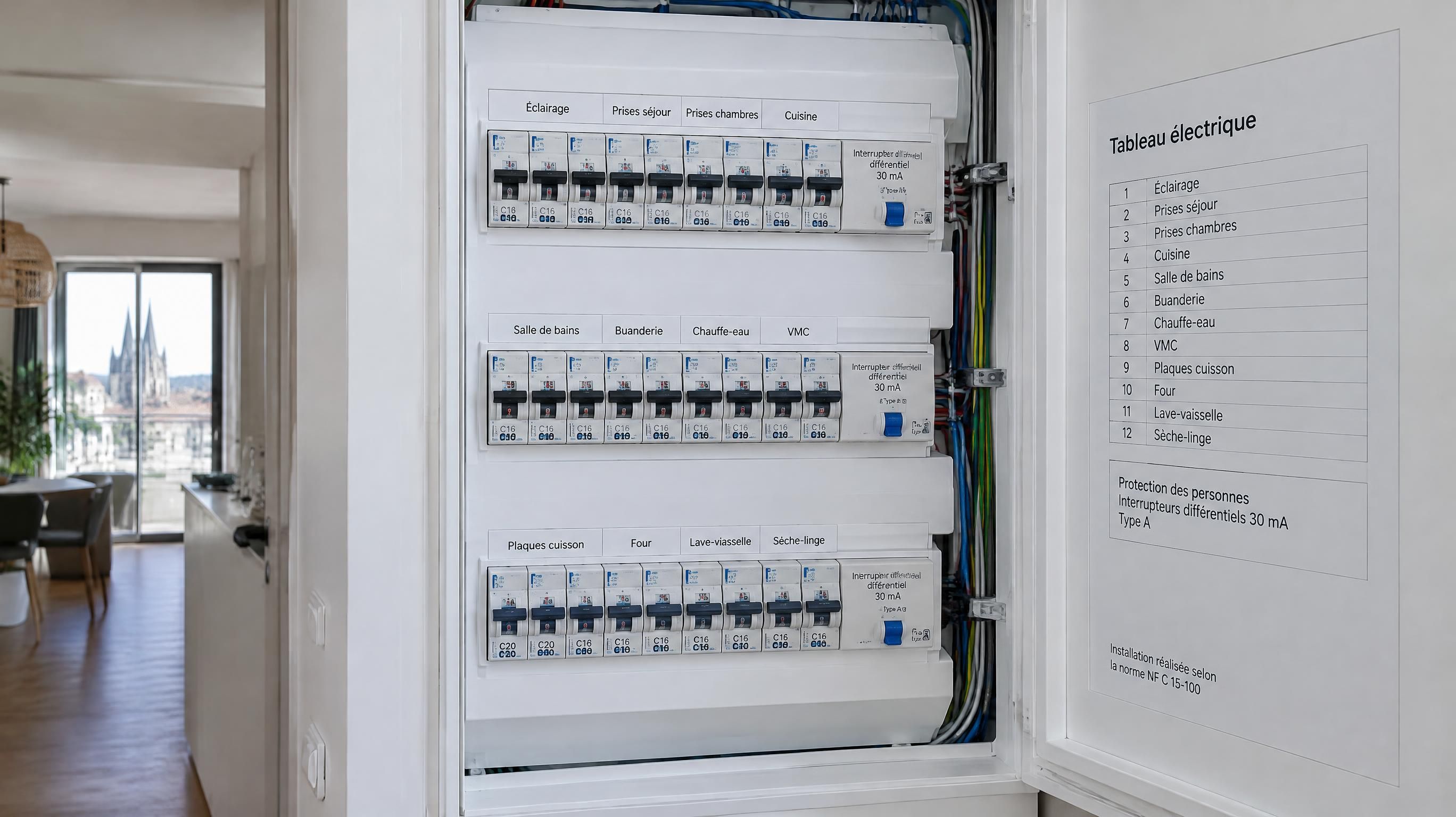 Rénovation électrique et mise aux normes NF C 15-100 à Bordeaux avec tableau électrique moderne
