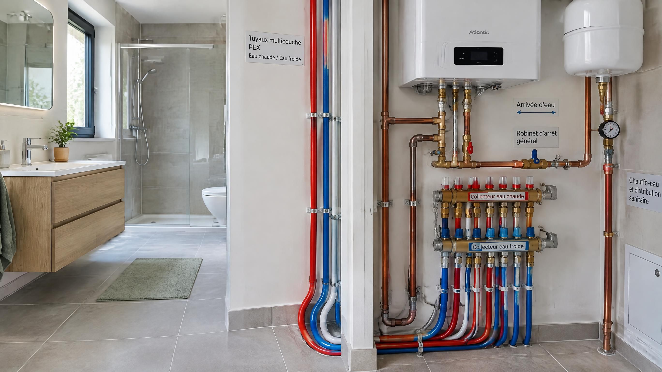 Rénovation de plomberie et sanitaires en Gironde avec réseau moderne en multicouche et nourrice de distribution