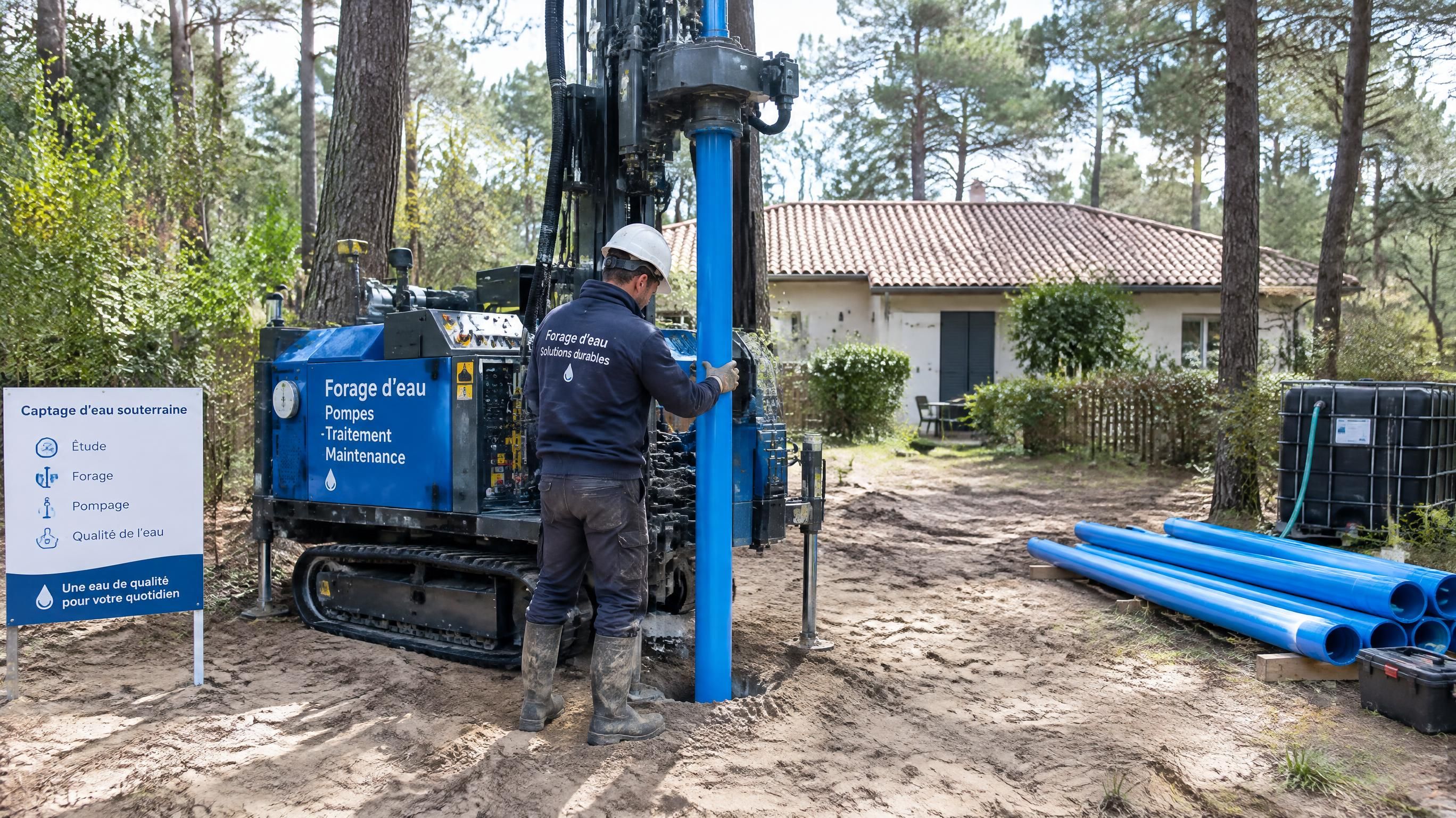 Chantier de forage d'eau résidentiel dans le sol sablonneux à Mimizan — Mimizan (Landes, 40200) — Olivier Roussel, conseiller immobilier IAD France