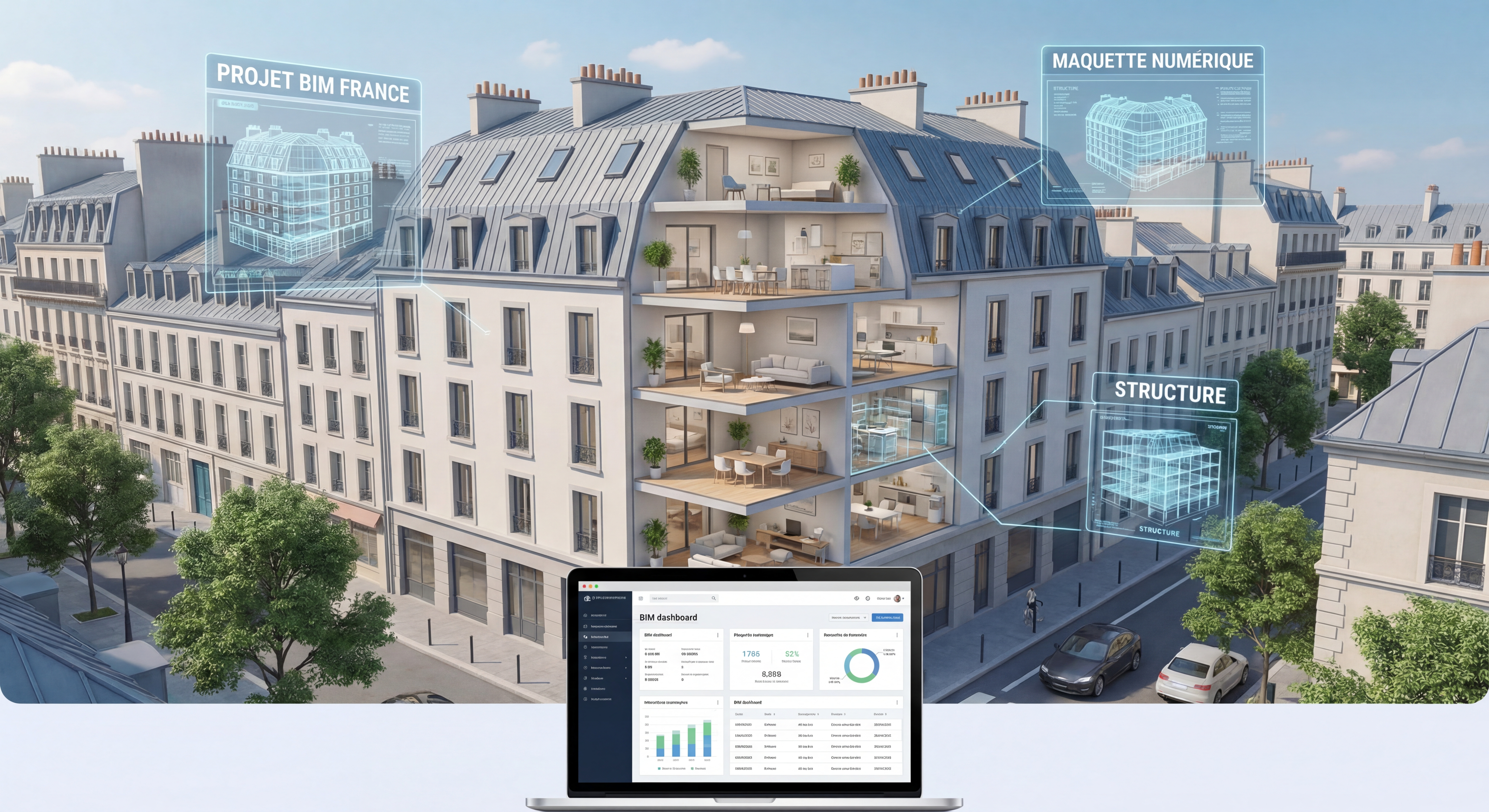 Visualisation 3D d'un projet BIM français avec maquette numérique architecturale moderne