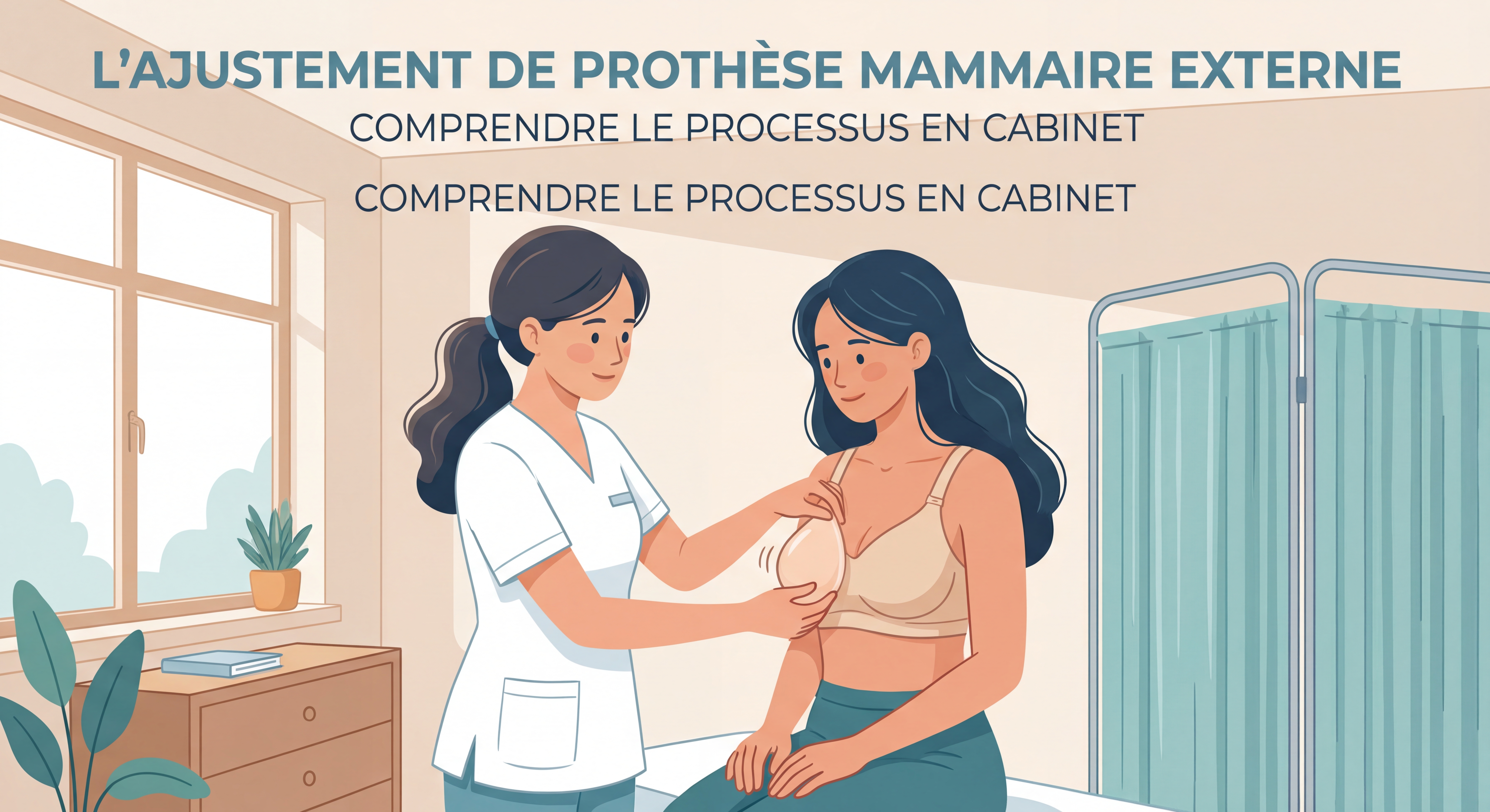 Orthopédiste ajustant une prothèse mammaire externe pour une patiente dans un cabinet spécialisé