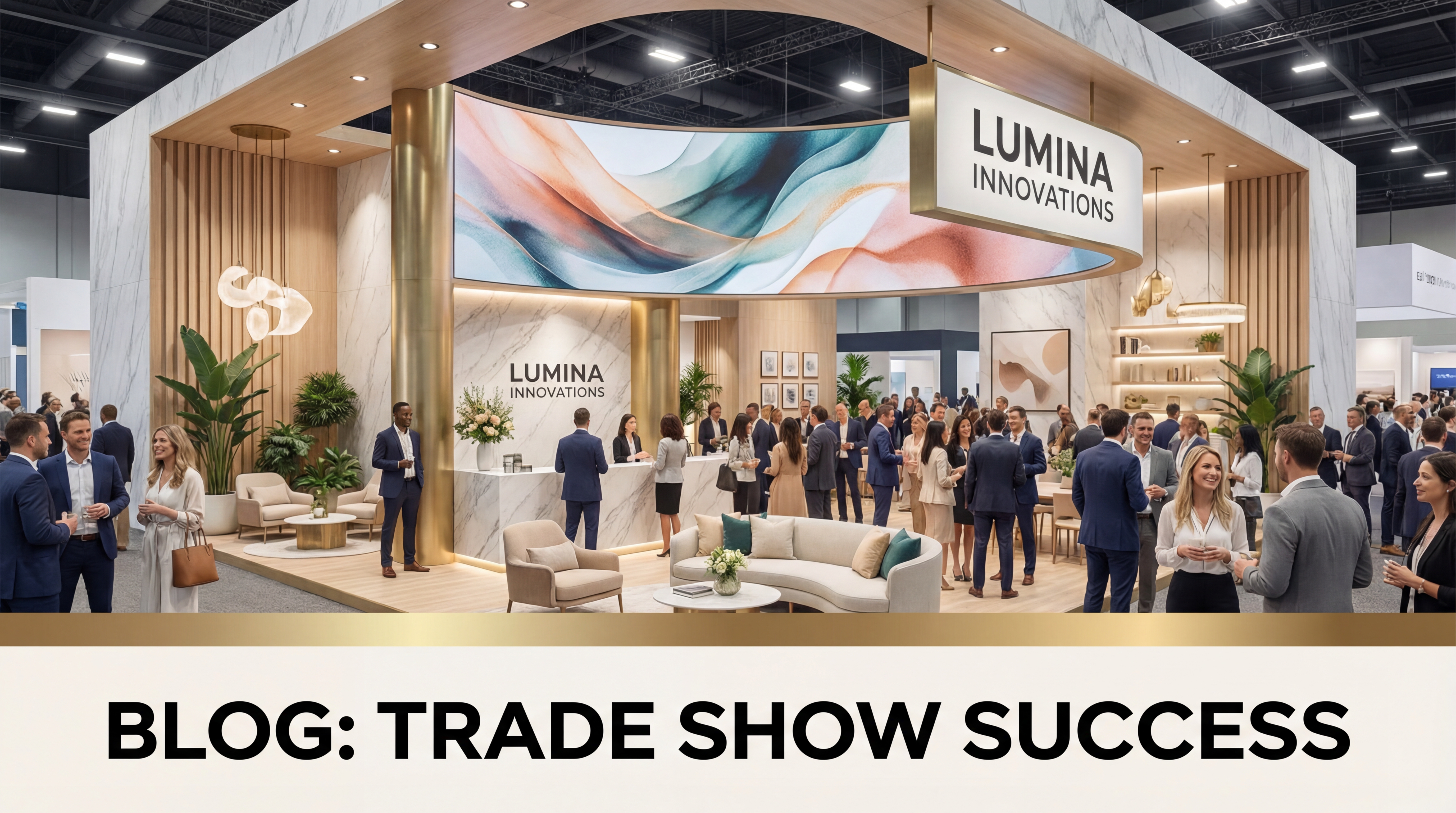 Stand de salon professionnel avec décoration haut de gamme attirant de nombreux visiteurs