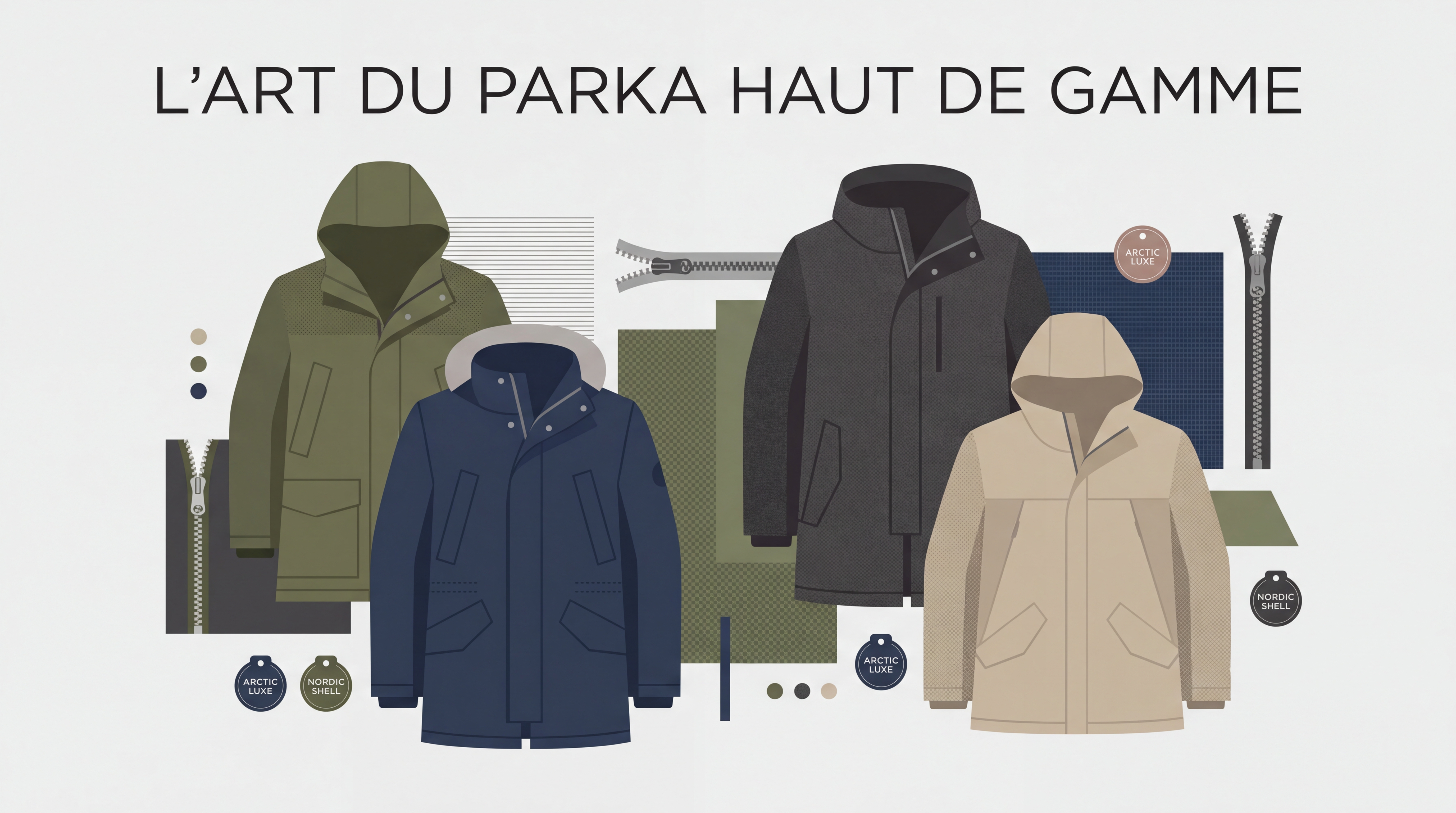 Collage de parkas haut de gamme disposées artistiquement