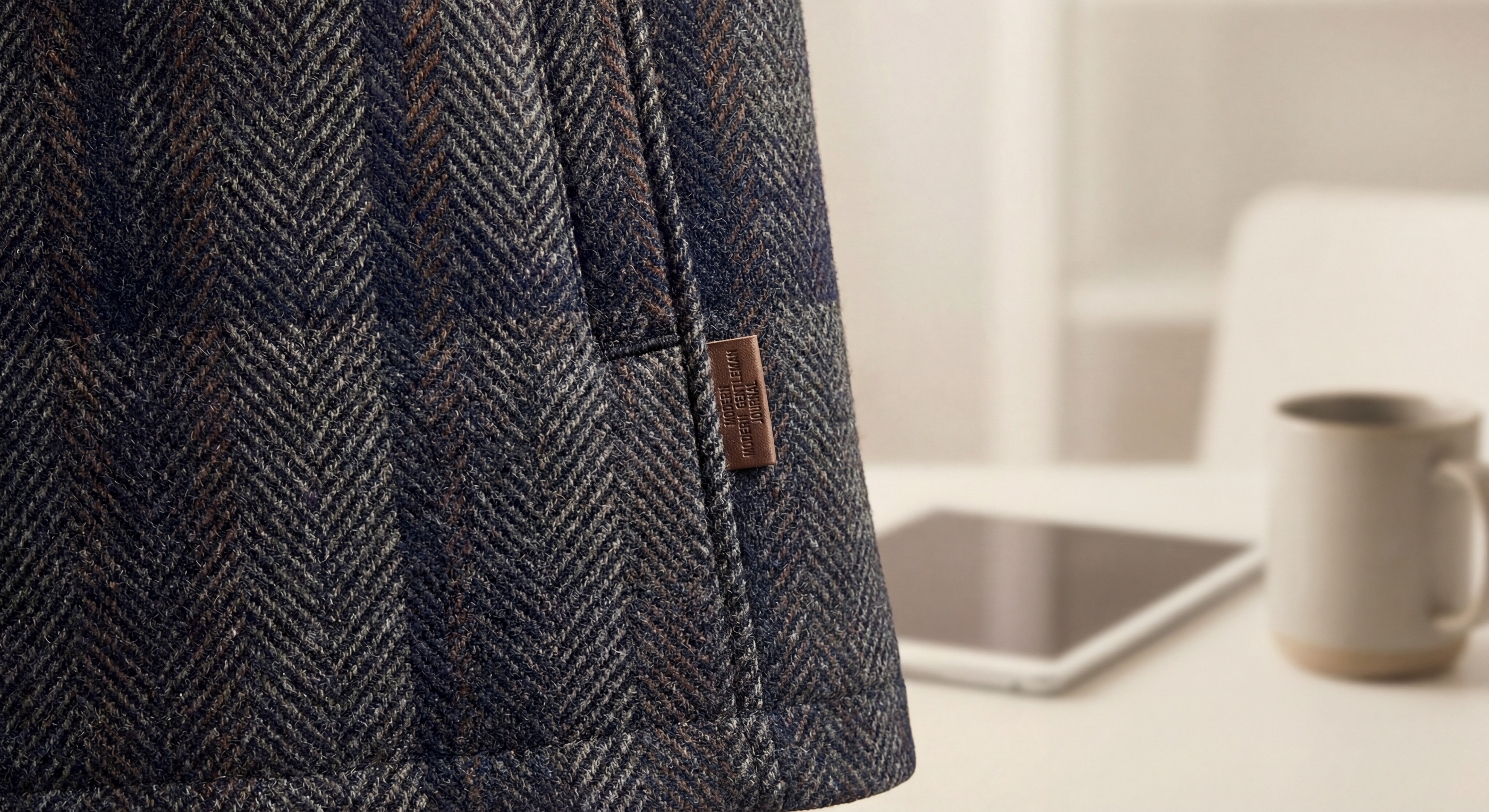 Détail de texture d'un manteau en laine masculine de haute qualité