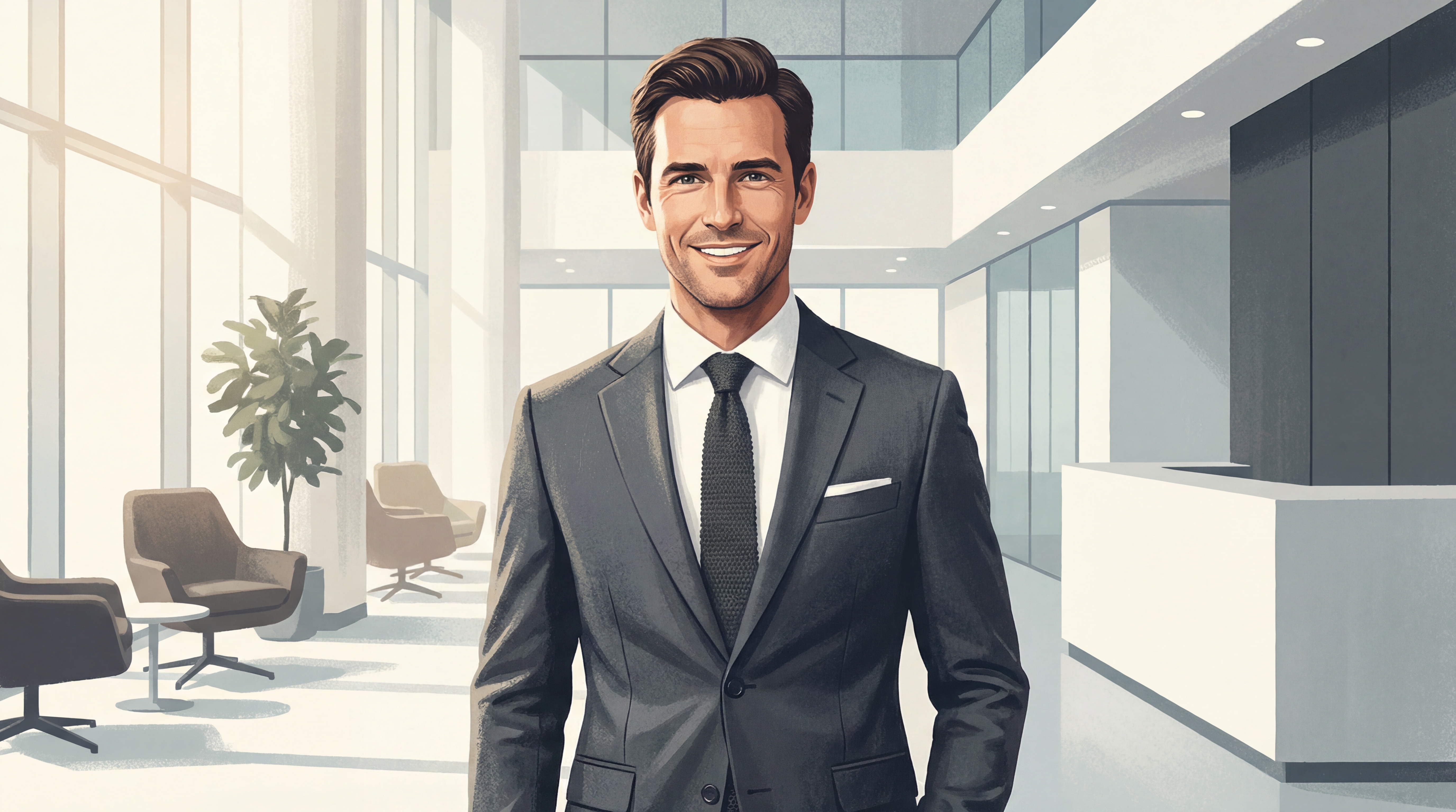 Homme d'affaires moderne portant un costume gris avec une cravate texturée