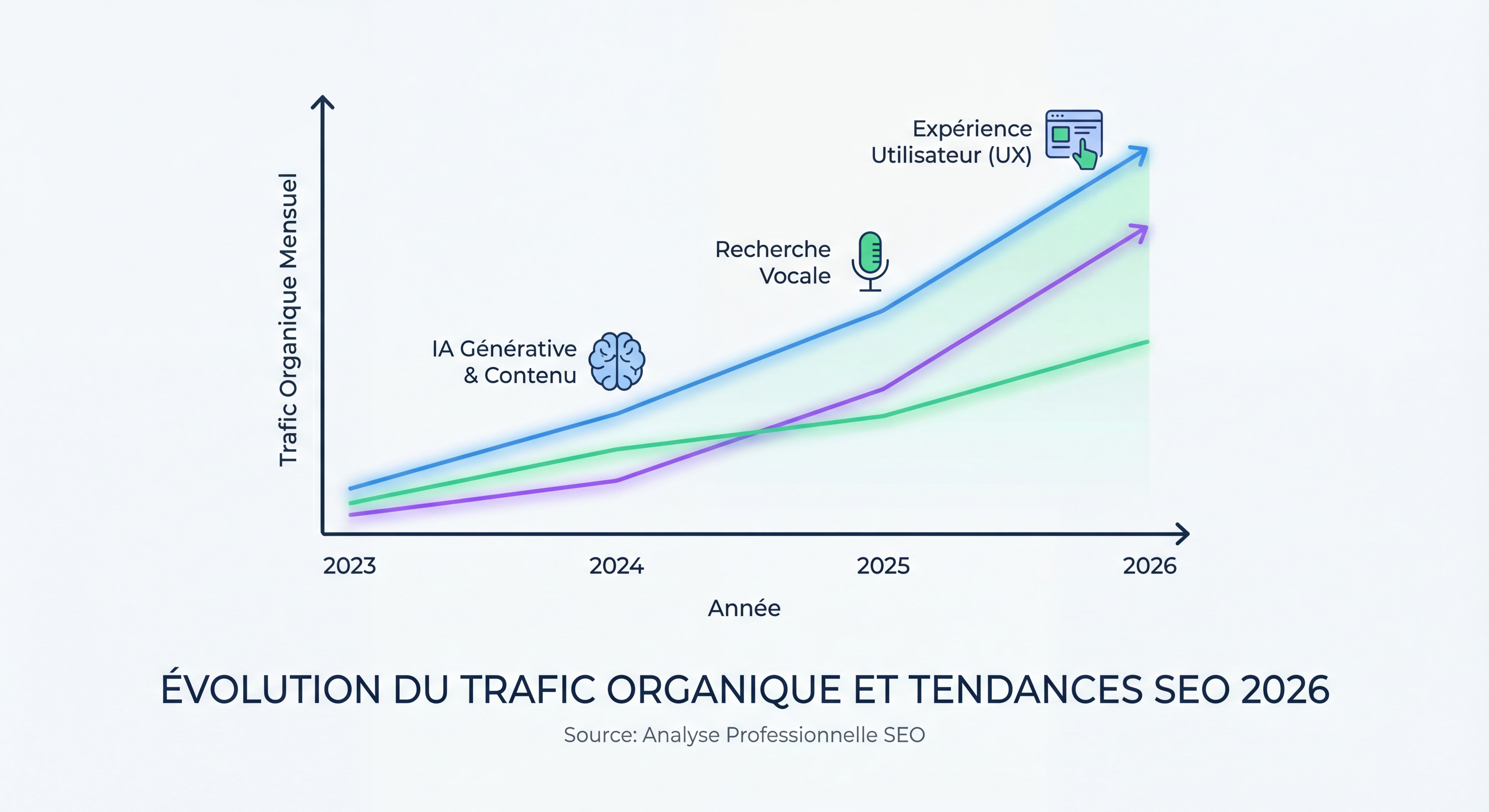 Graphique montrant l'évolution du trafic organique avec les nouvelles tendances SEO 2026
