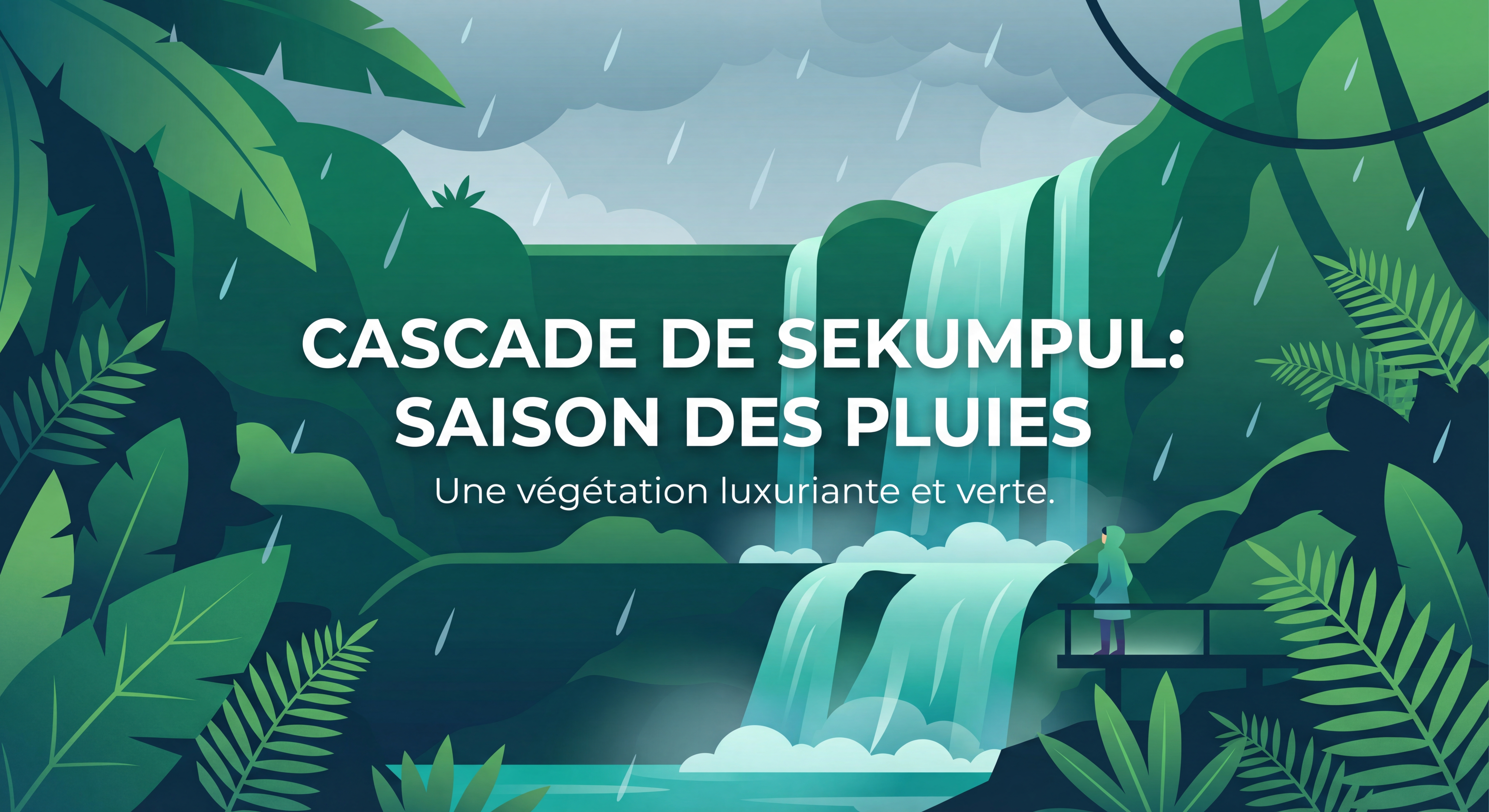 Cascade de Sekumpul pendant la saison des pluies avec une végétation luxuriante et verte