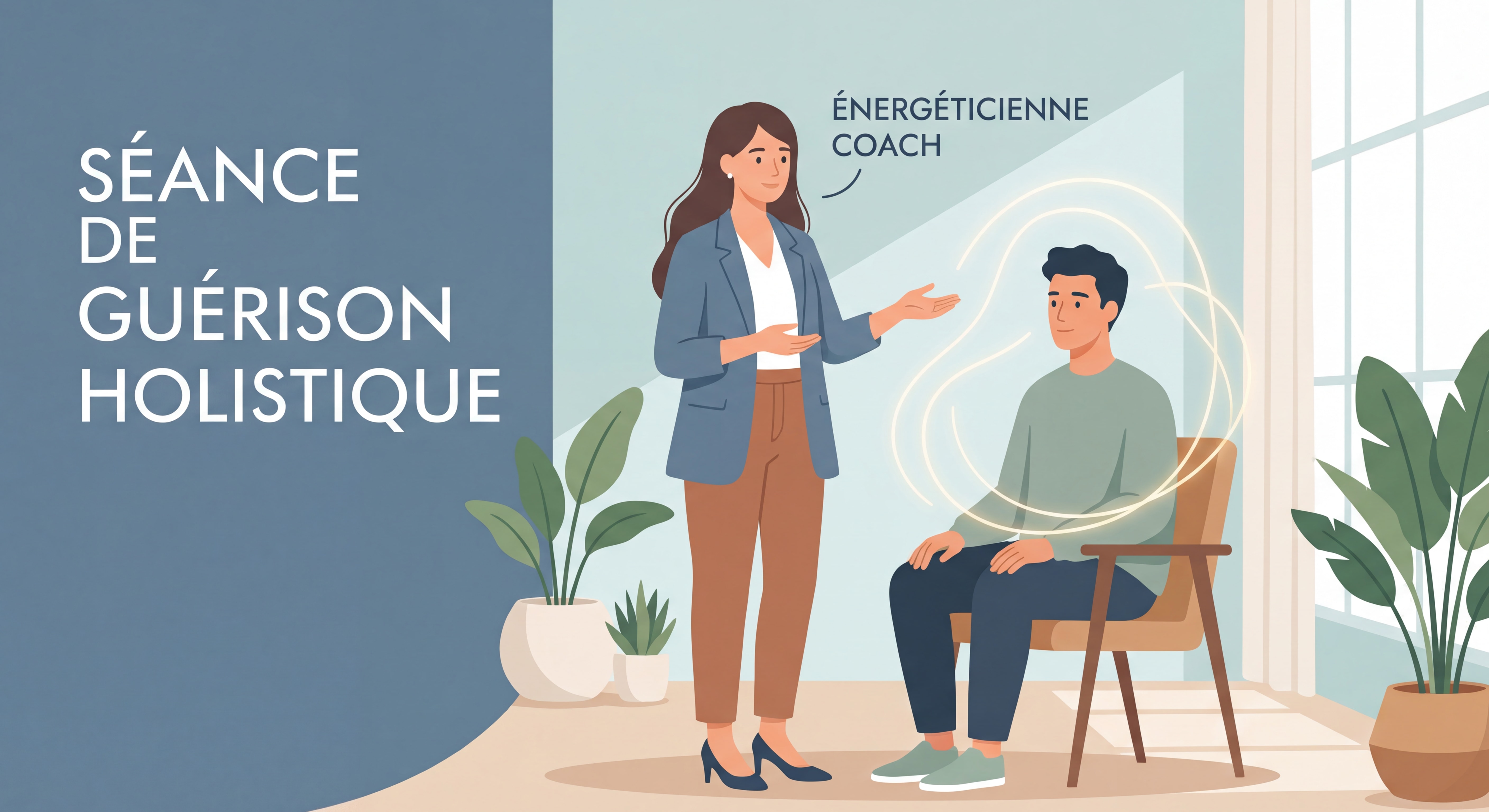 Énergéticienne coach accompagnant un client dans une séance de guérison holistique