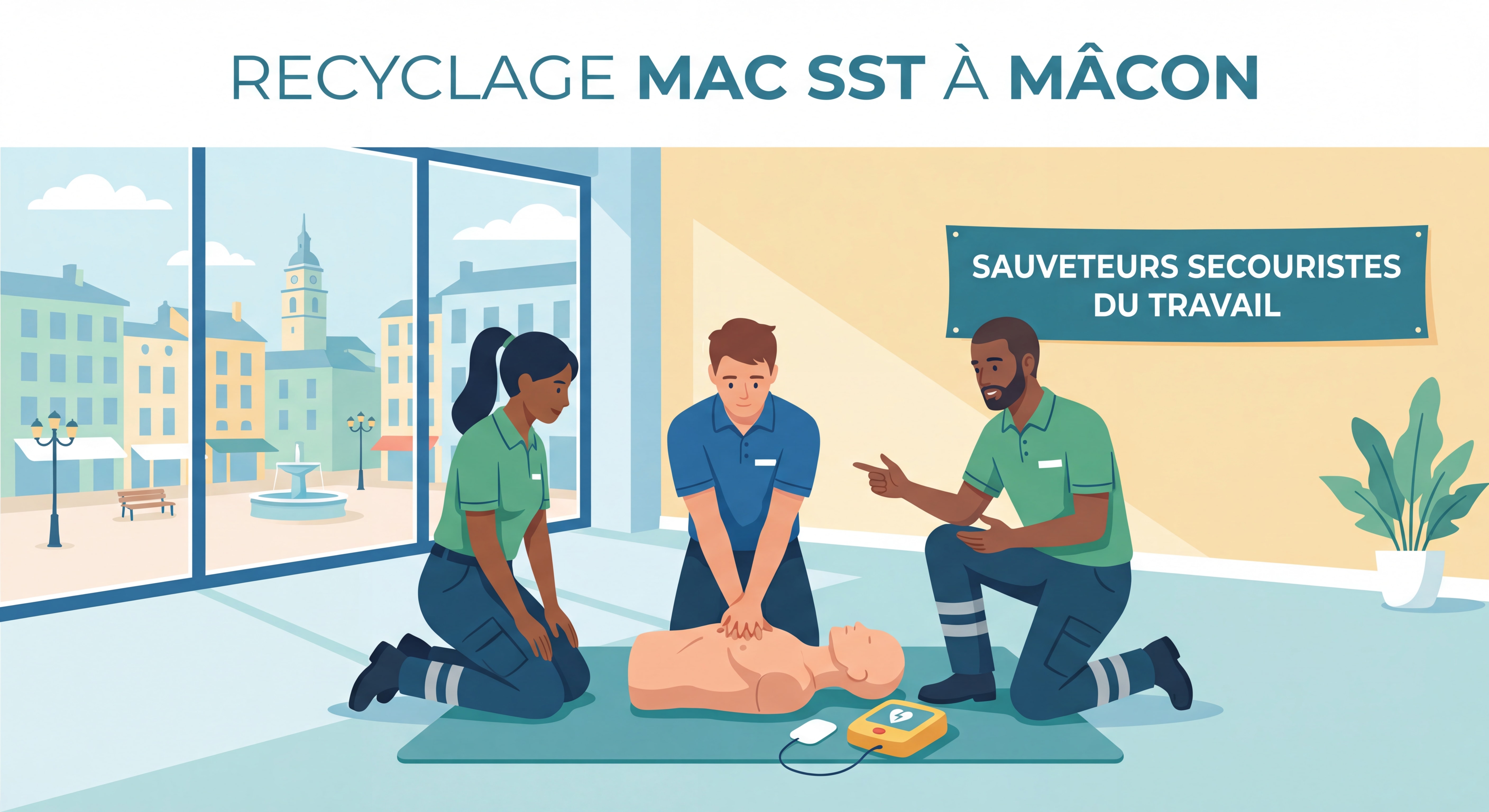 Recyclage MAC SST à Mâcon - Sauveteurs secouristes pratiquant la réanimation cardio-pulmonaire lors d'une session de recyclage