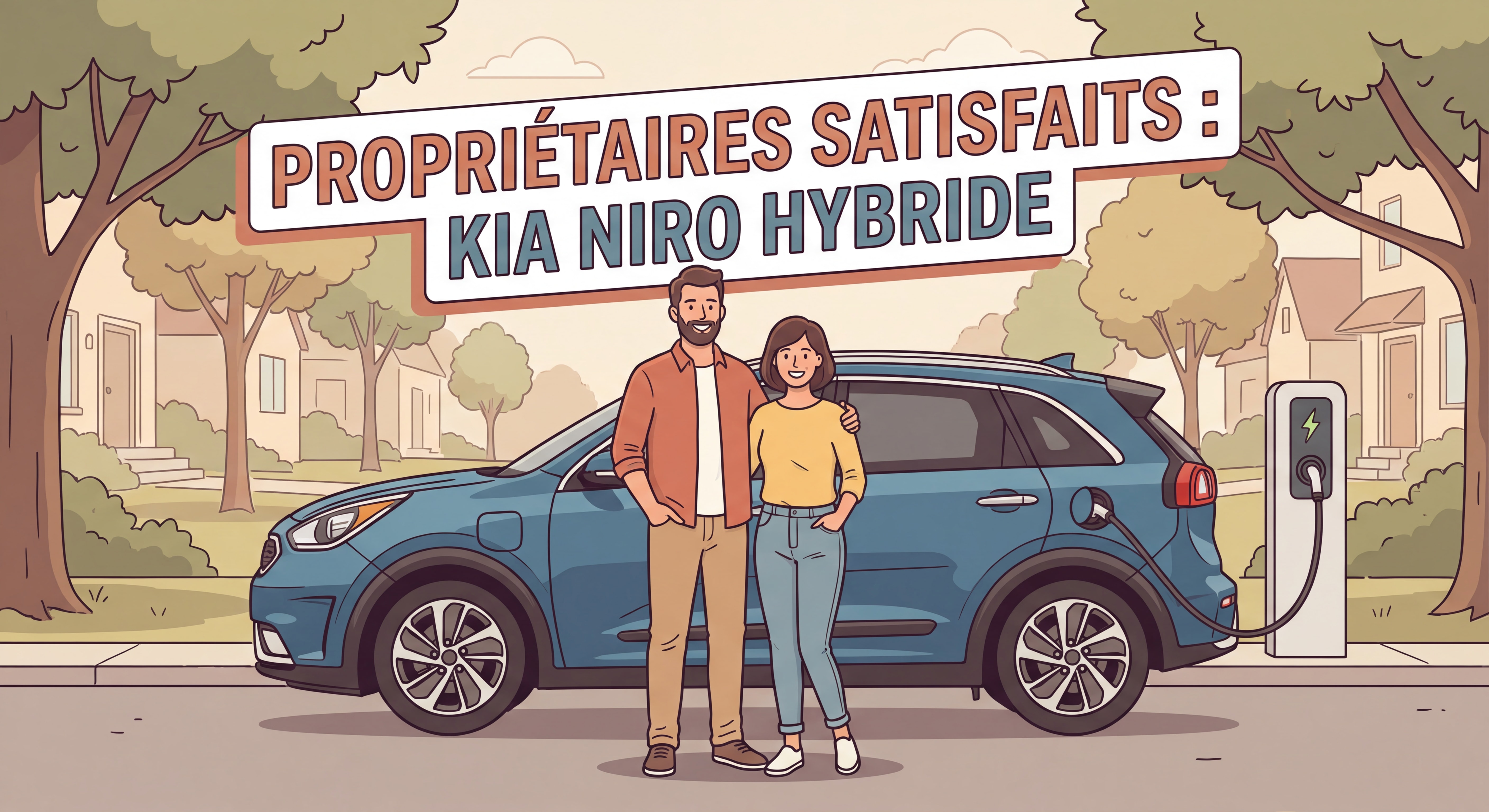 Propriétaires satisfaits devant leur Kia Niro hybride 2016-2018