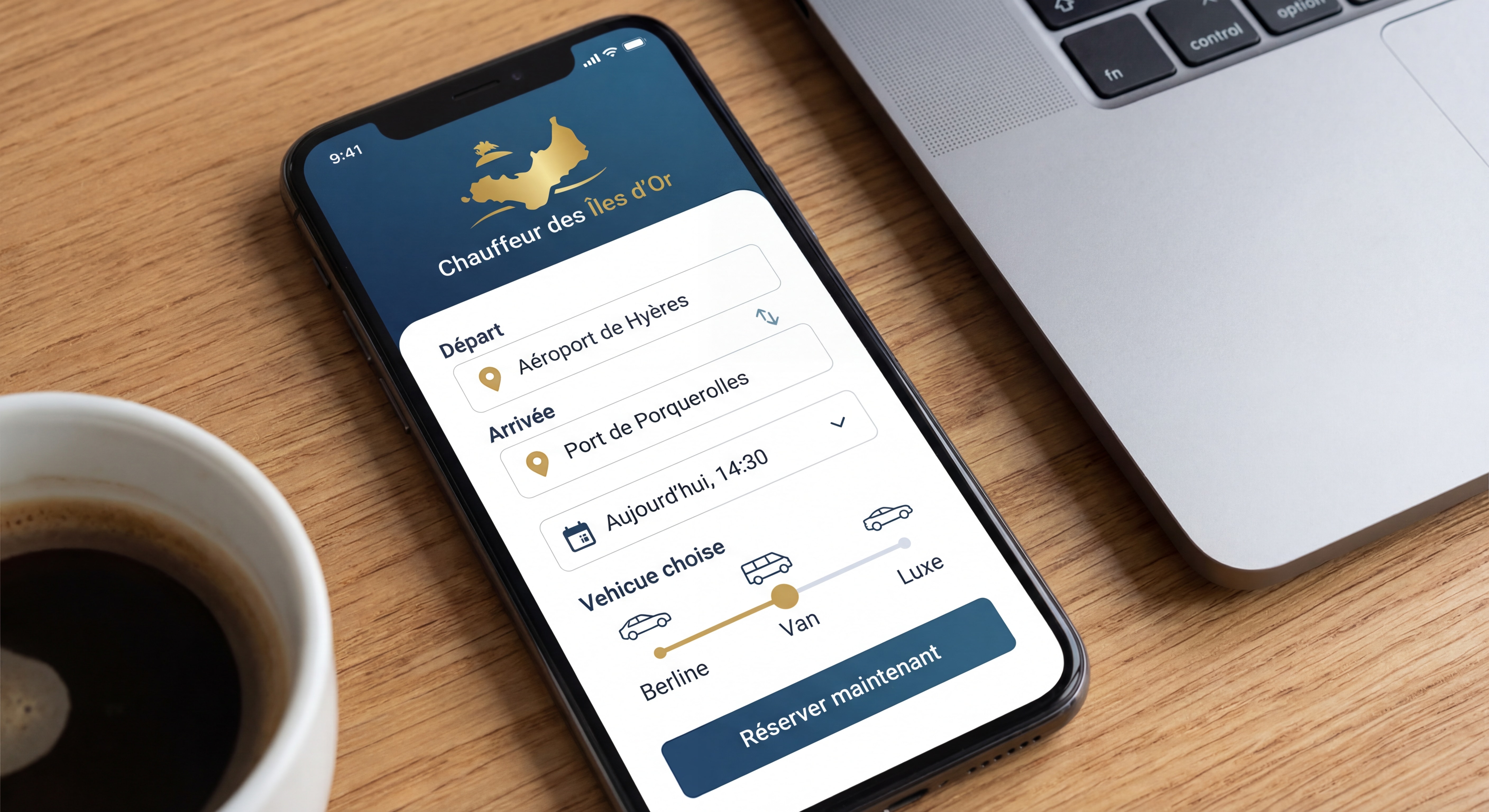 Capture d'écran de l'application mobile Chauffeur des Îles d'Or montrant l'interface de réservation simple et intuitive