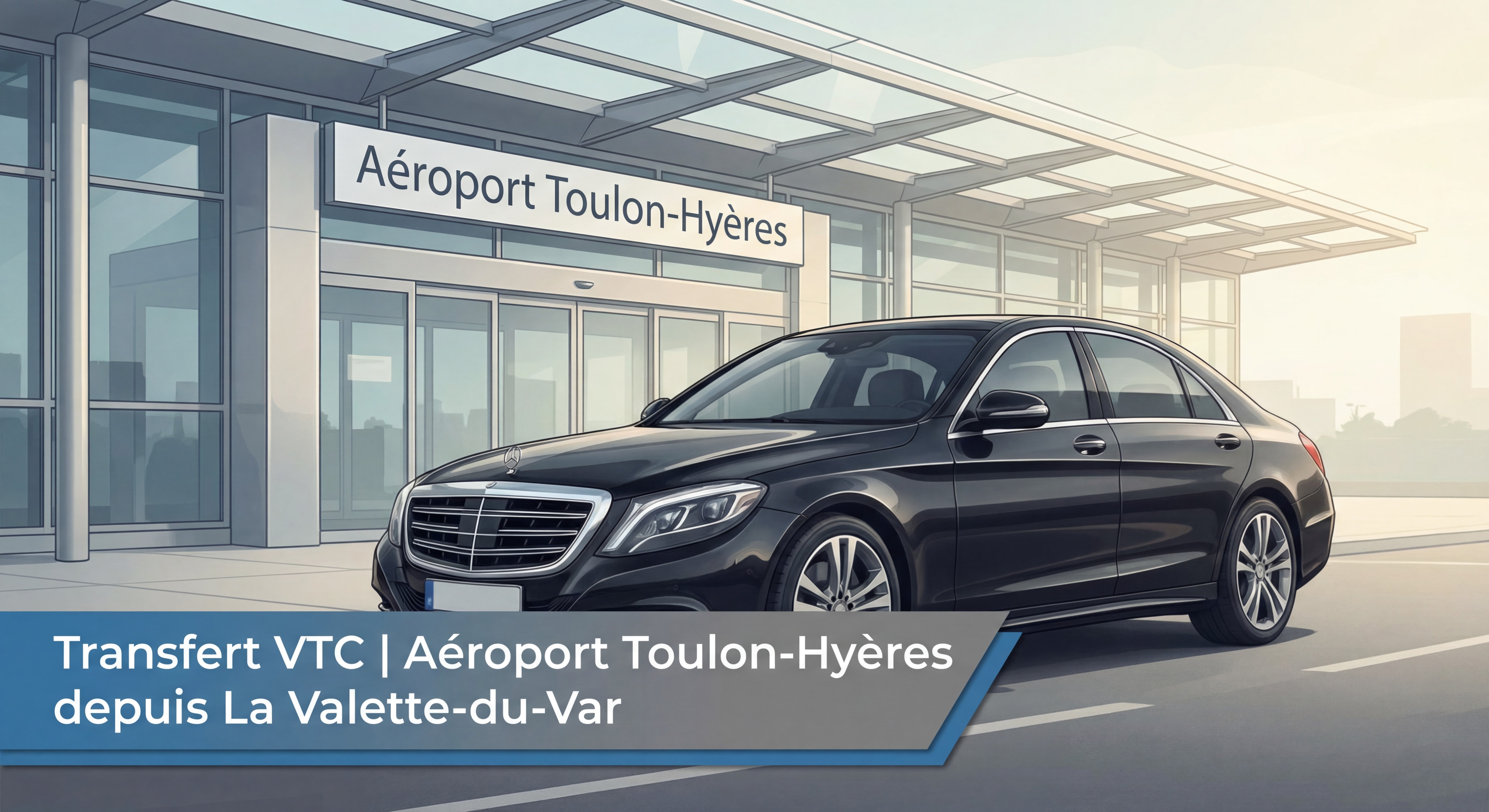 Transfert VTC aéroport Toulon-Hyères depuis La Valette-du-Var - Mercedes noire garée devant terminal
