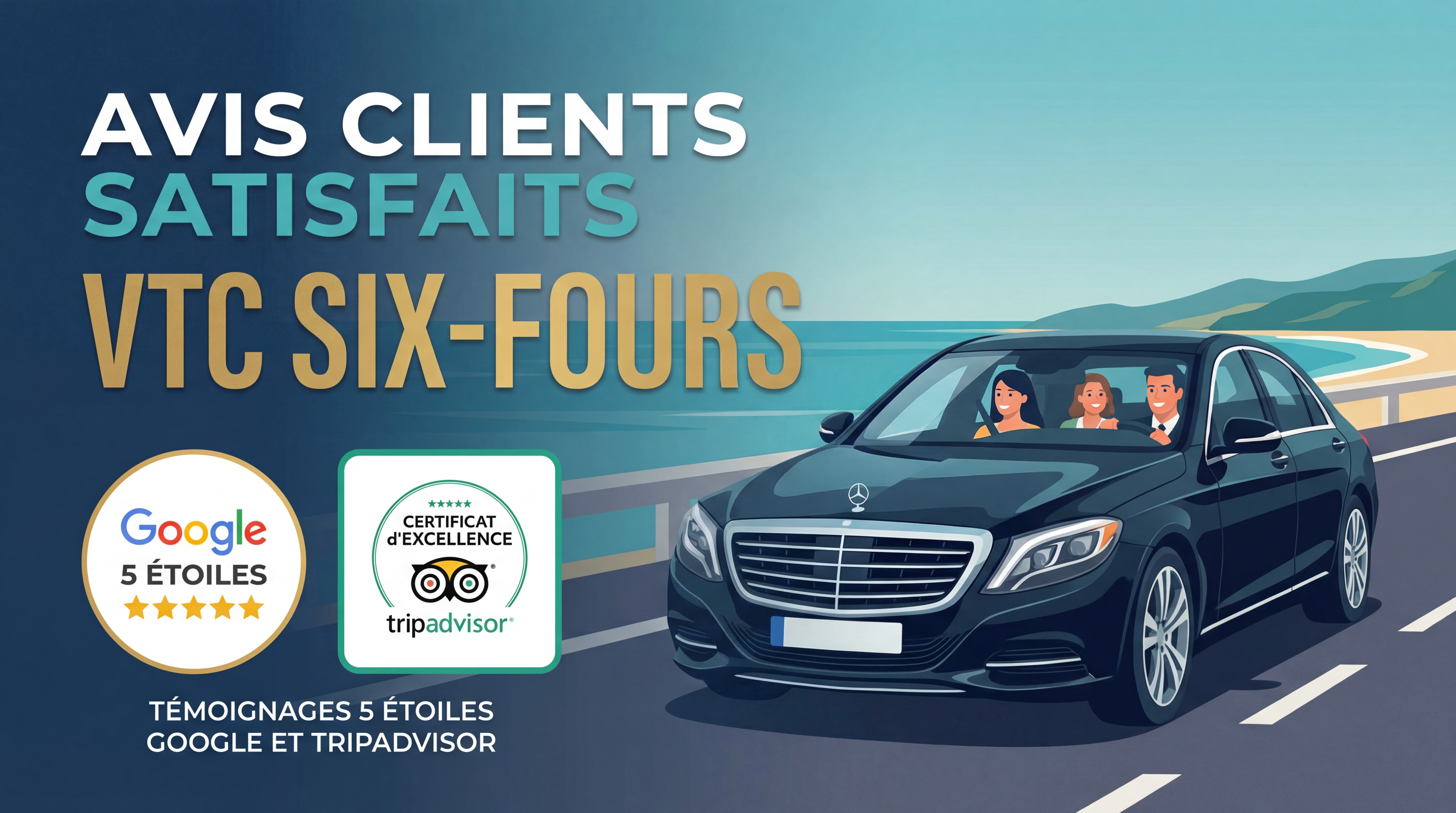 Avis clients satisfaits VTC Six-Fours - Témoignages 5 étoiles Google et Tripadvisor
