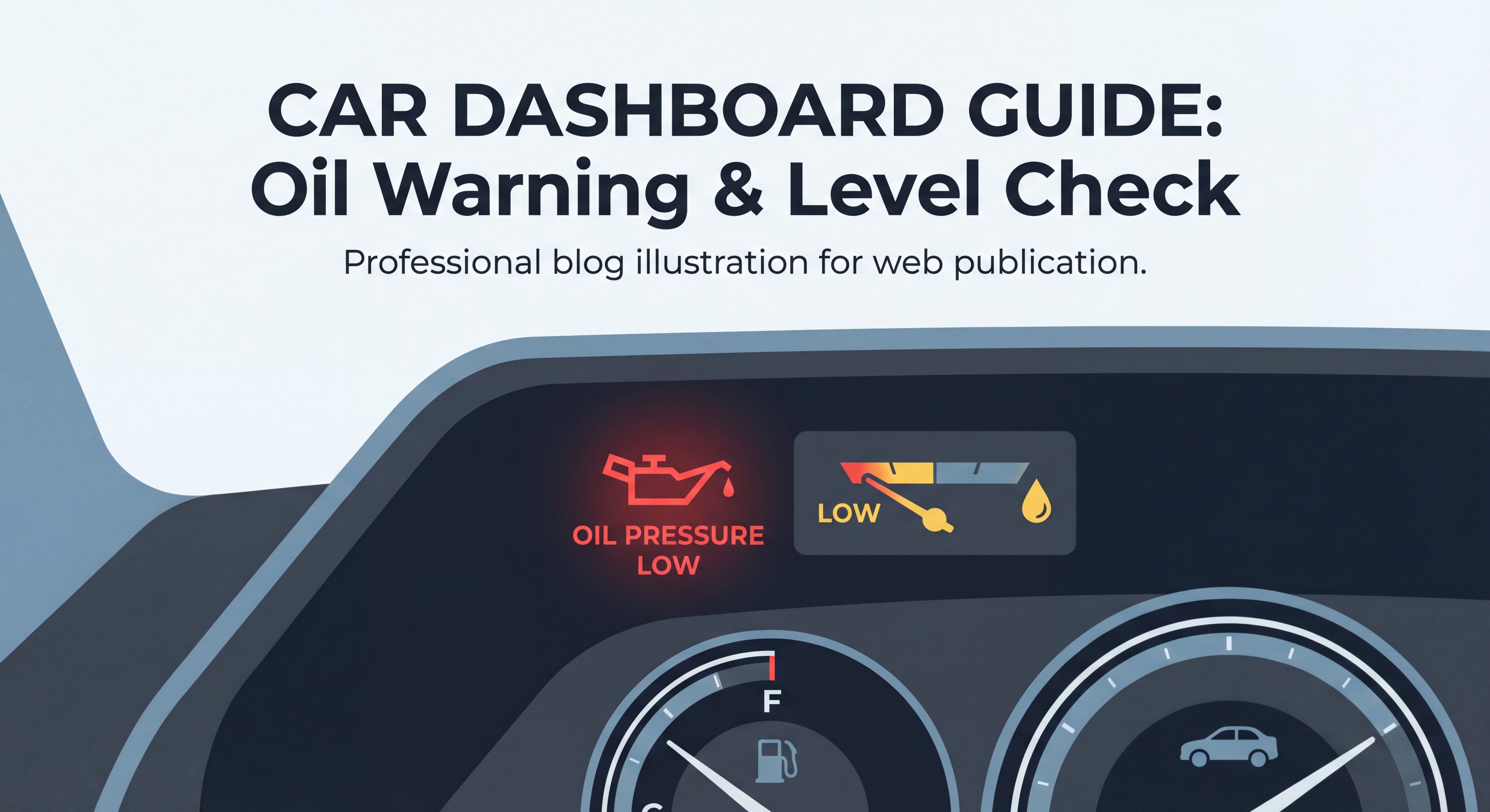 Tableau de bord automobile avec voyant d'huile allumé et jauge de niveau d'huile moteur