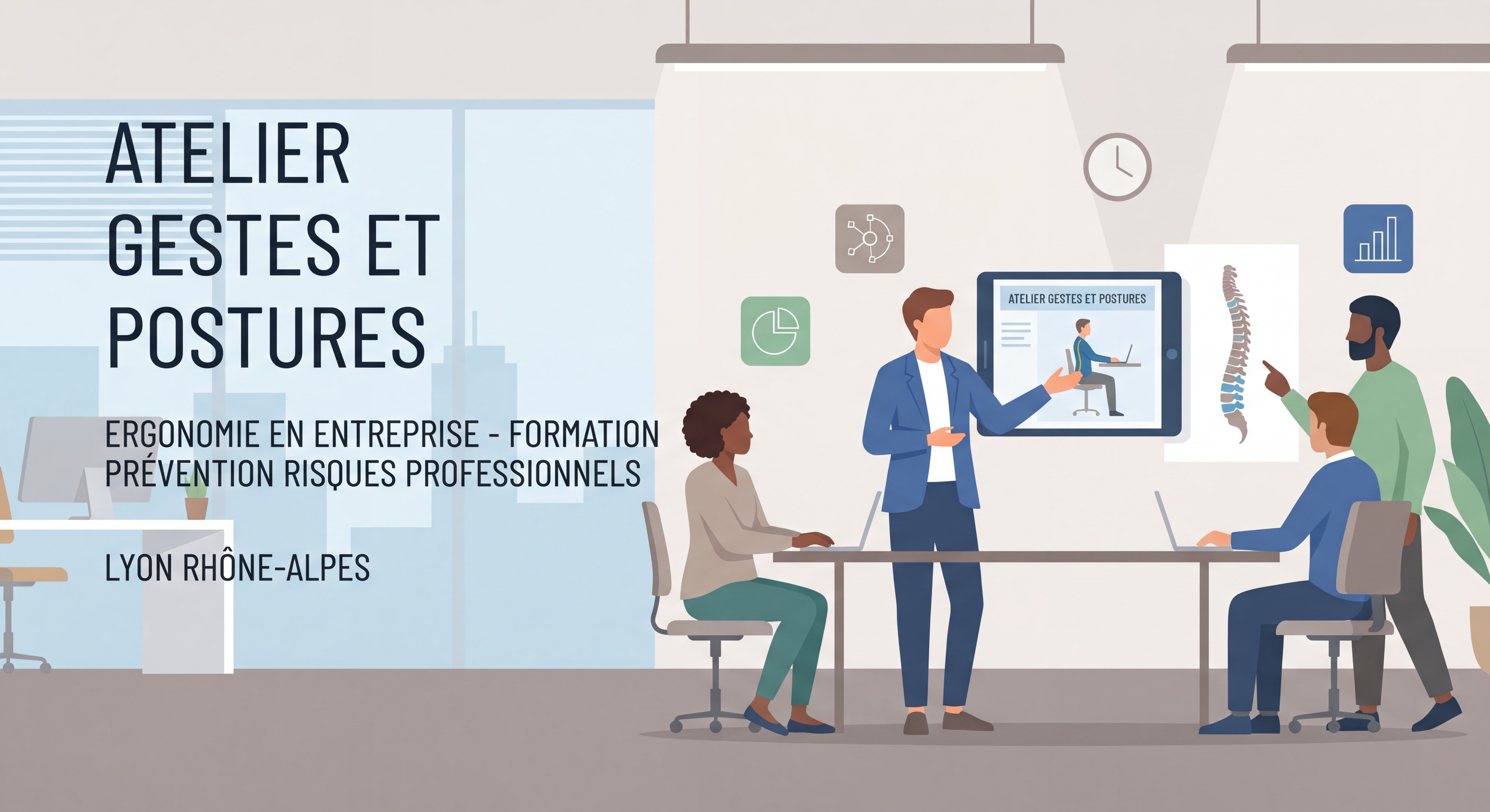 Atelier gestes et postures ergonomie en entreprise - formation prévention risques professionnels Lyon Rhône-Alpes