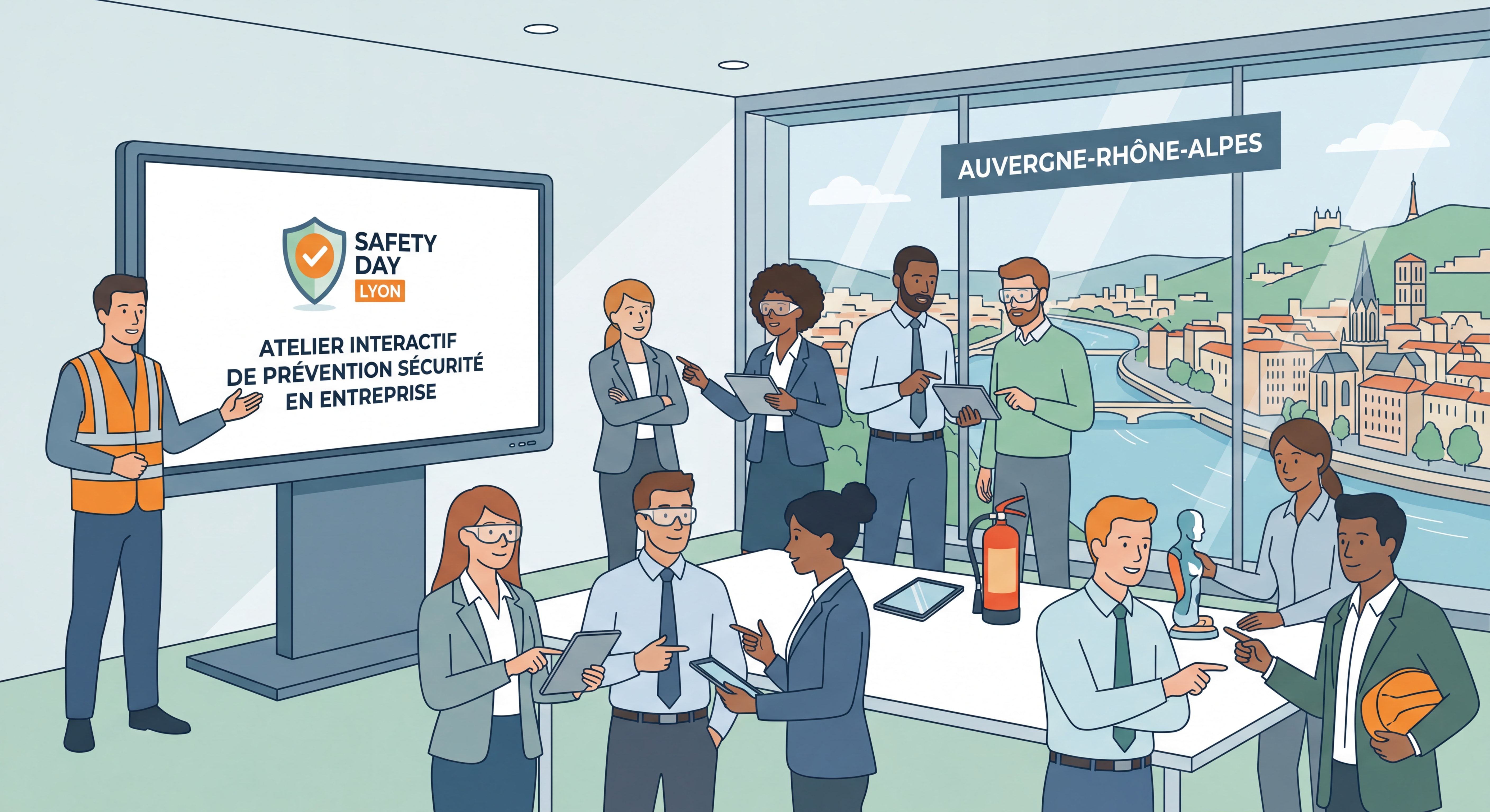 Safety Day Lyon - Atelier interactif de prévention sécurité en entreprise avec formateur et participants en Auvergne-Rhône-Alpes