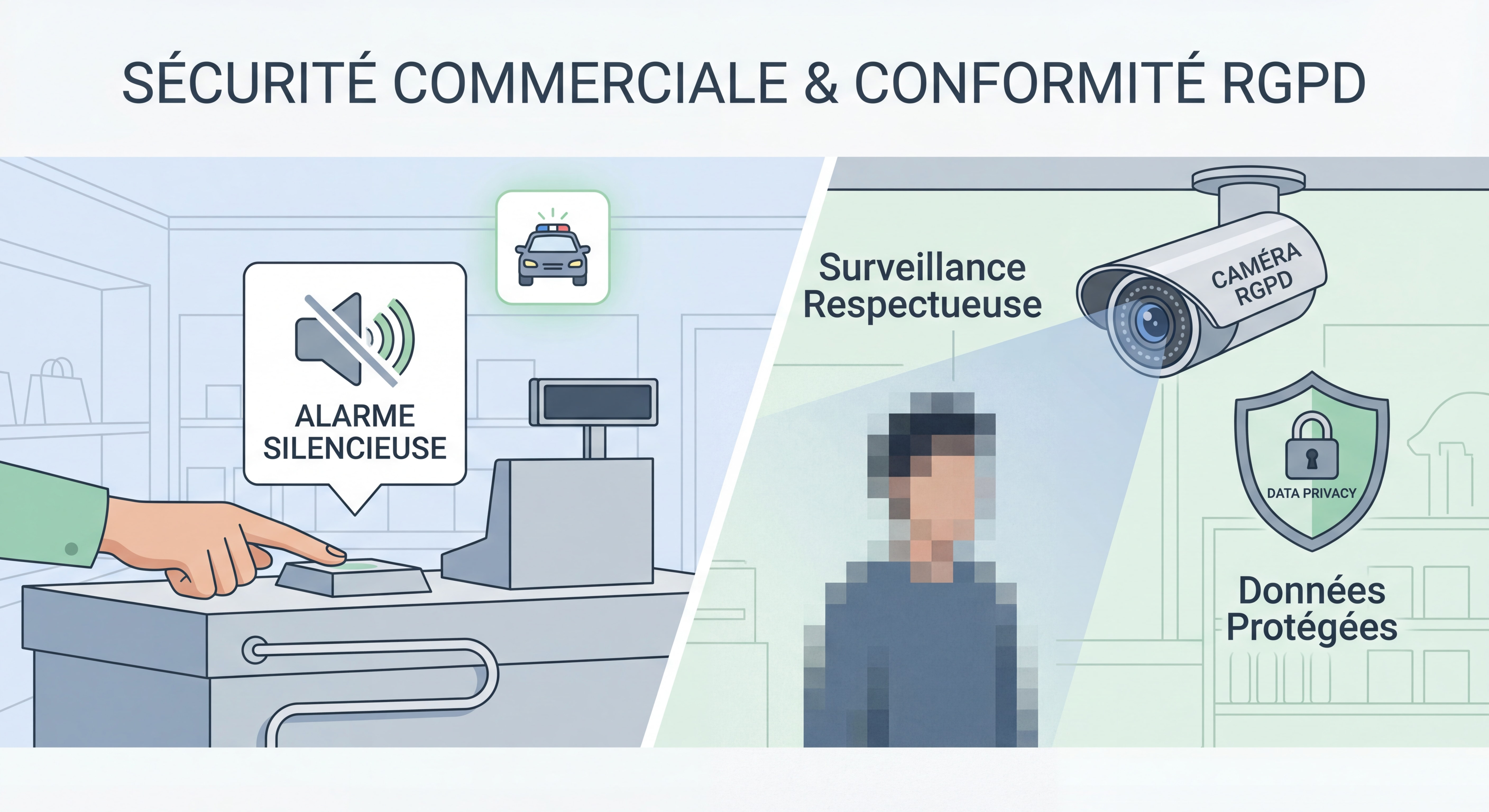 Dispositifs de sécurité en commerce - Système d'alarme silencieuse et caméras de surveillance conformes RGPD