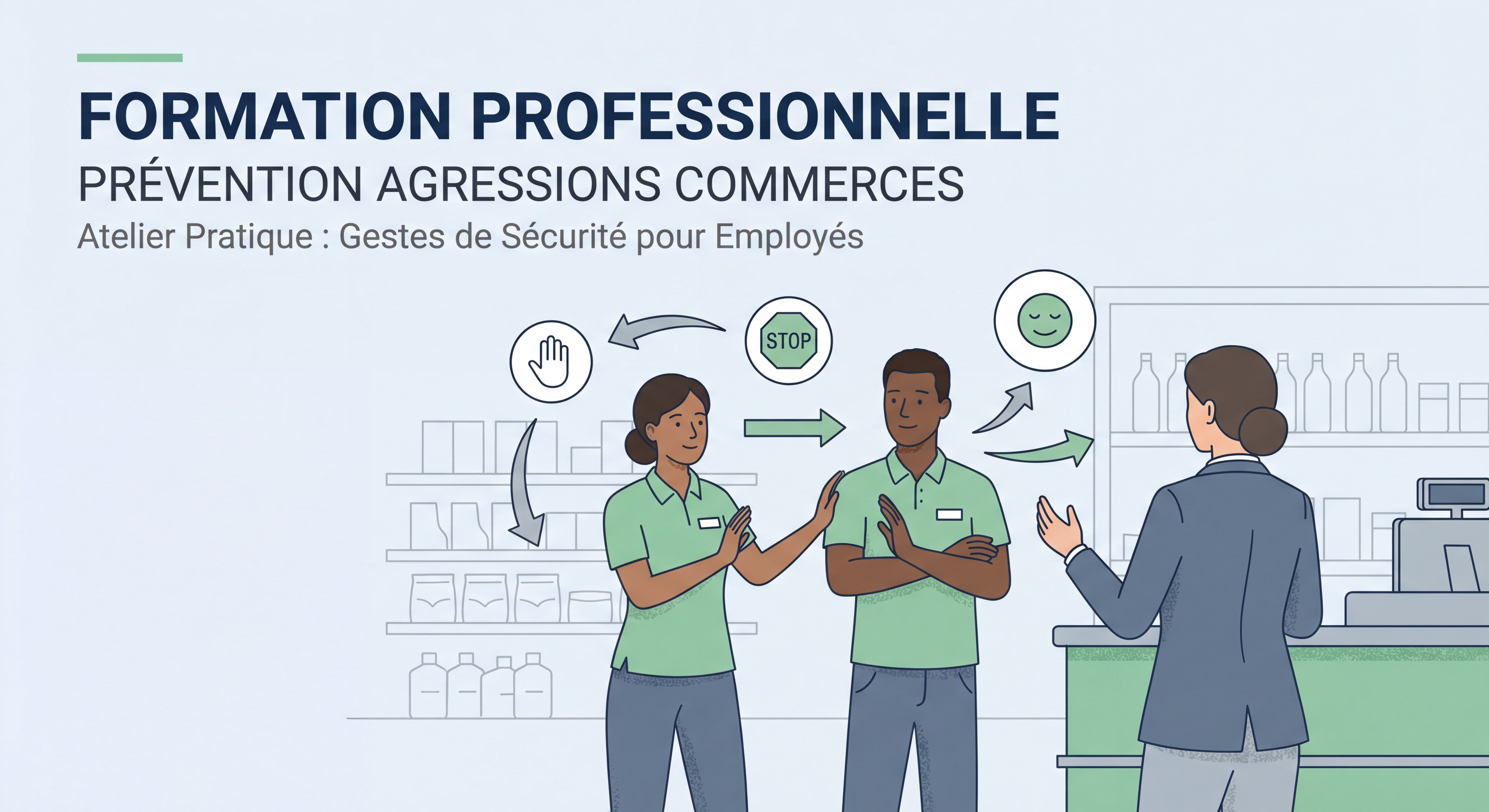 Formation professionnelle prévention agressions commerces - Employés en situation de mise en pratique des gestes de sécurité