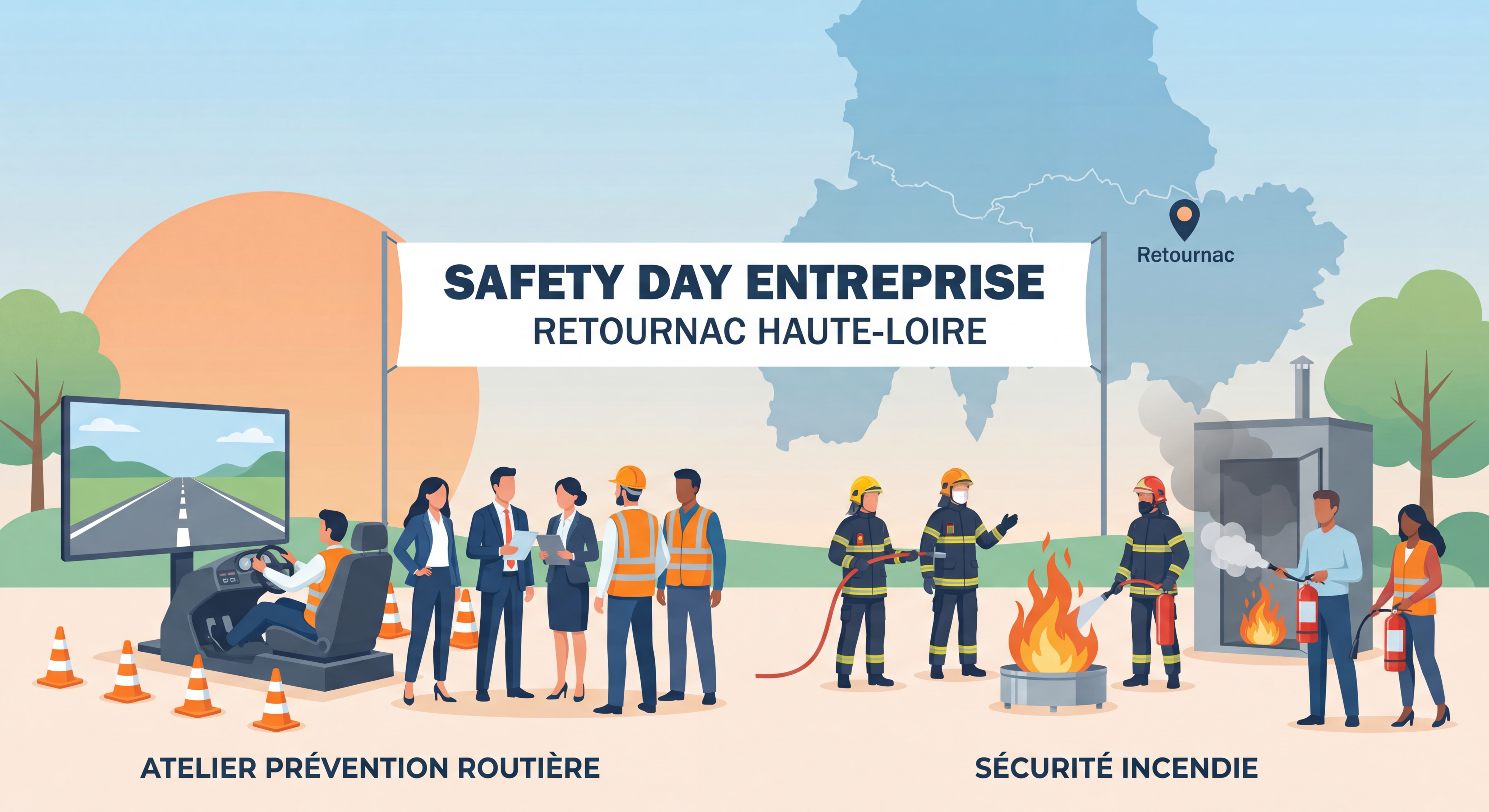 Safety Day entreprise Retournac Haute-Loire avec ateliers prévention routière et sécurité incendie