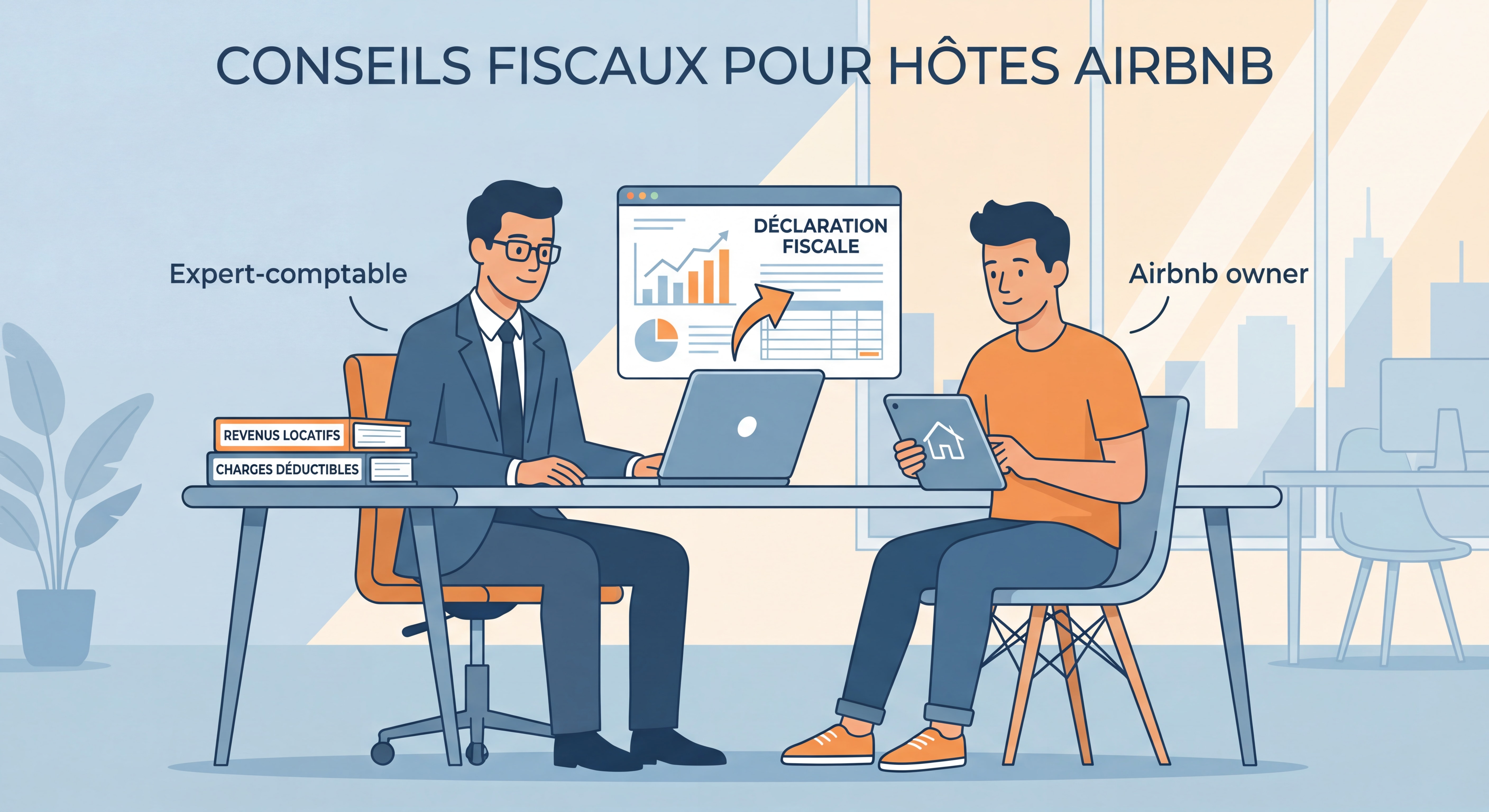 Expert-comptable aidant un propriétaire Airbnb à remplir sa déclaration fiscale