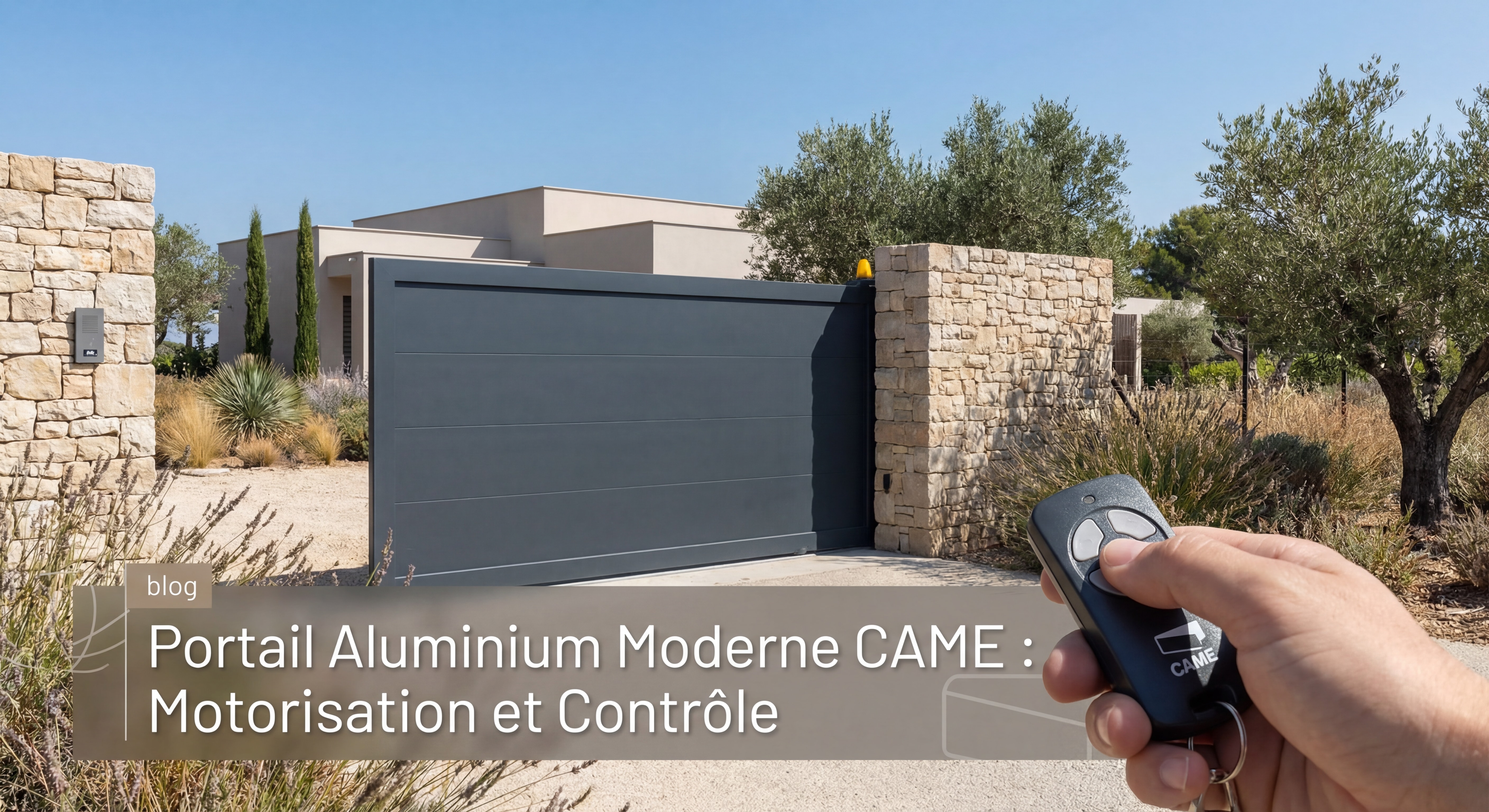 Portail aluminium moderne motorisé CAME avec télécommande dans les Bouches-du-Rhône