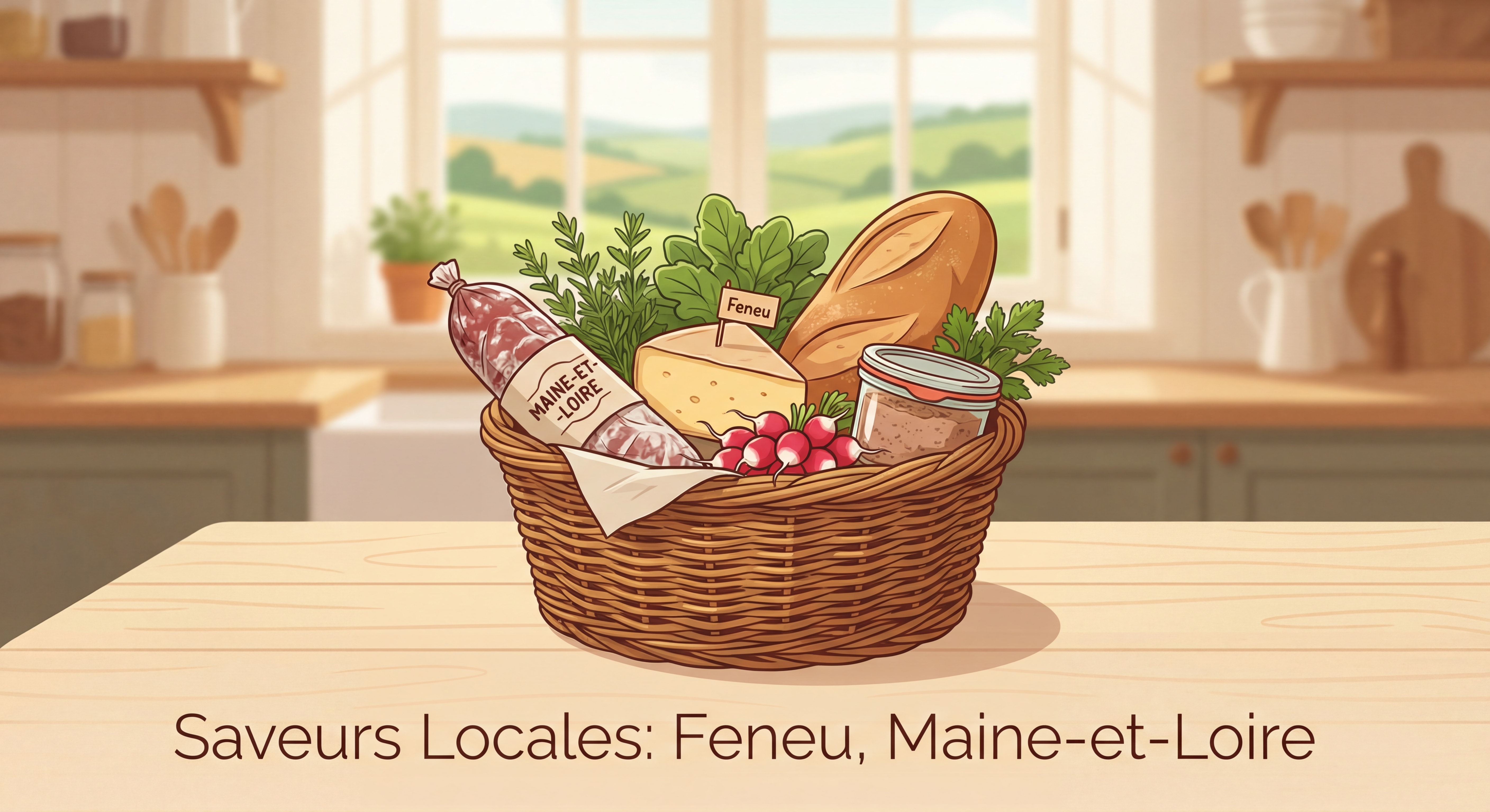 Panier de produits locaux frais avec viande et fromages artisanaux de Feneu Maine-et-Loire