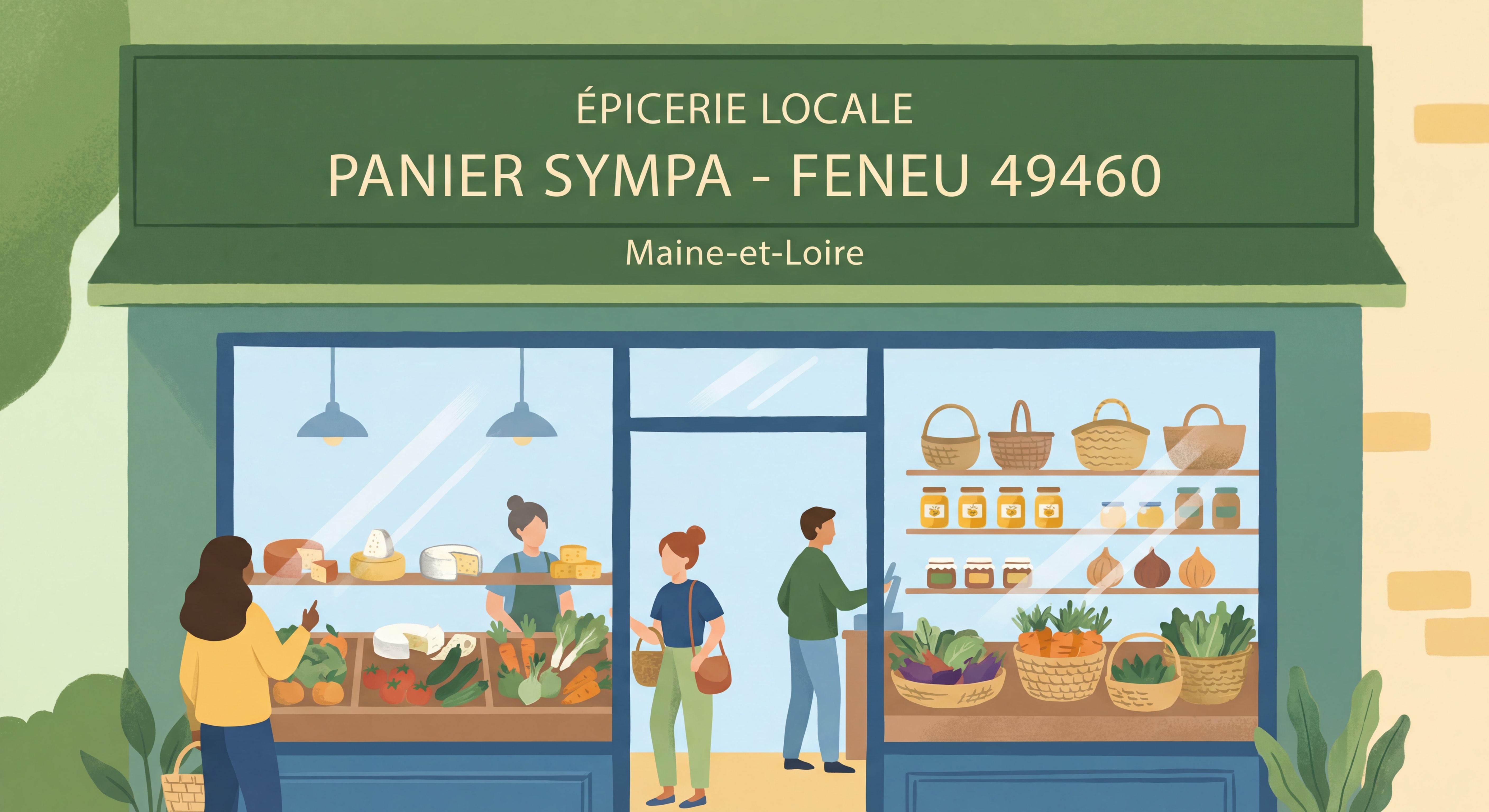 Épicerie locale Panier Sympa à Feneu 49460 Maine-et-Loire avec devanture accueillante et produits locaux en vitrine