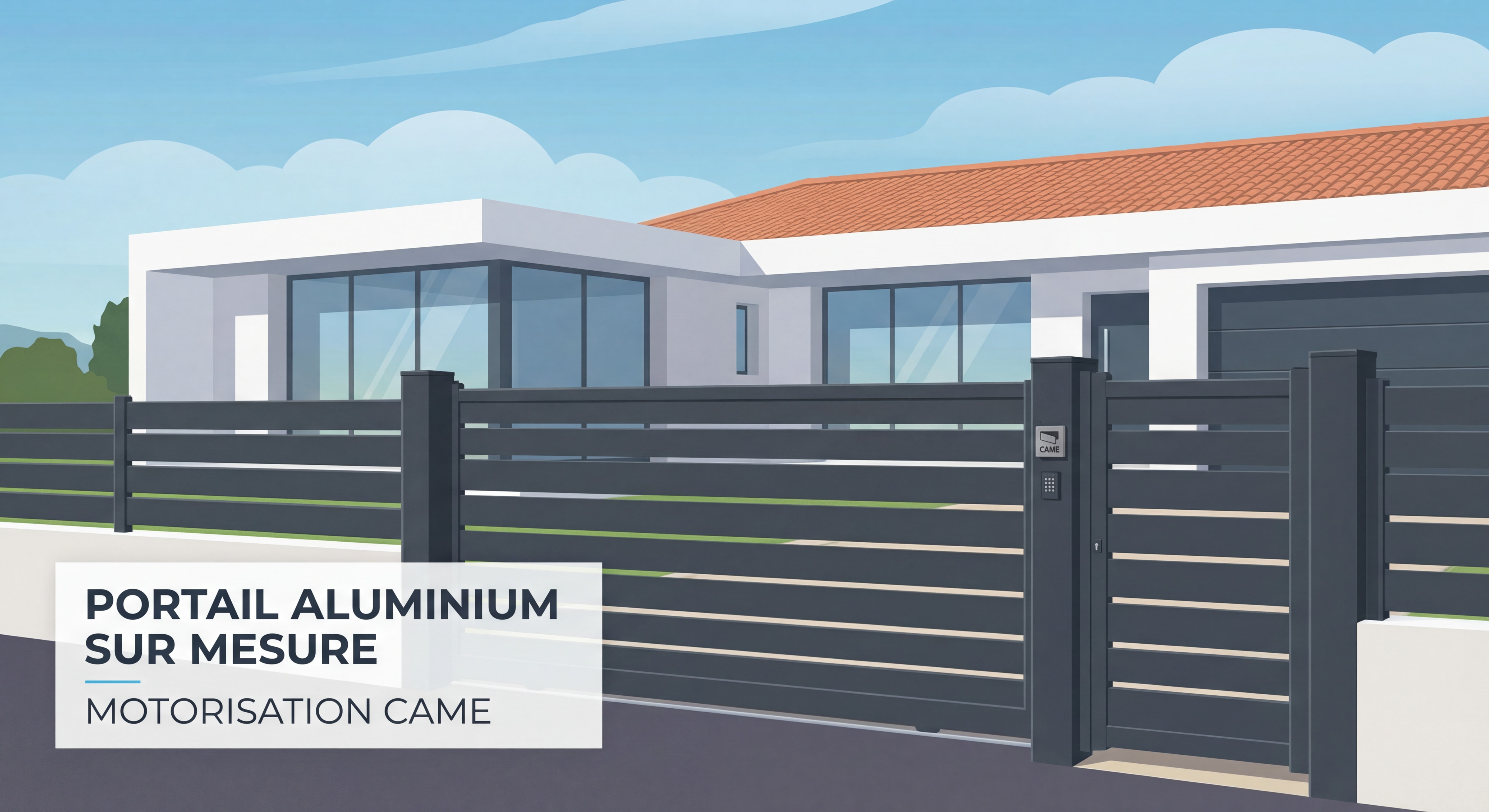 Comment Choisir son Portail Aluminium sur Mesure en 2026 ? Le Guide Complet de l'Expert Portail aluminium sur mesure moderne installé devant une maison contemporaine à Marseille avec motorisation CAME