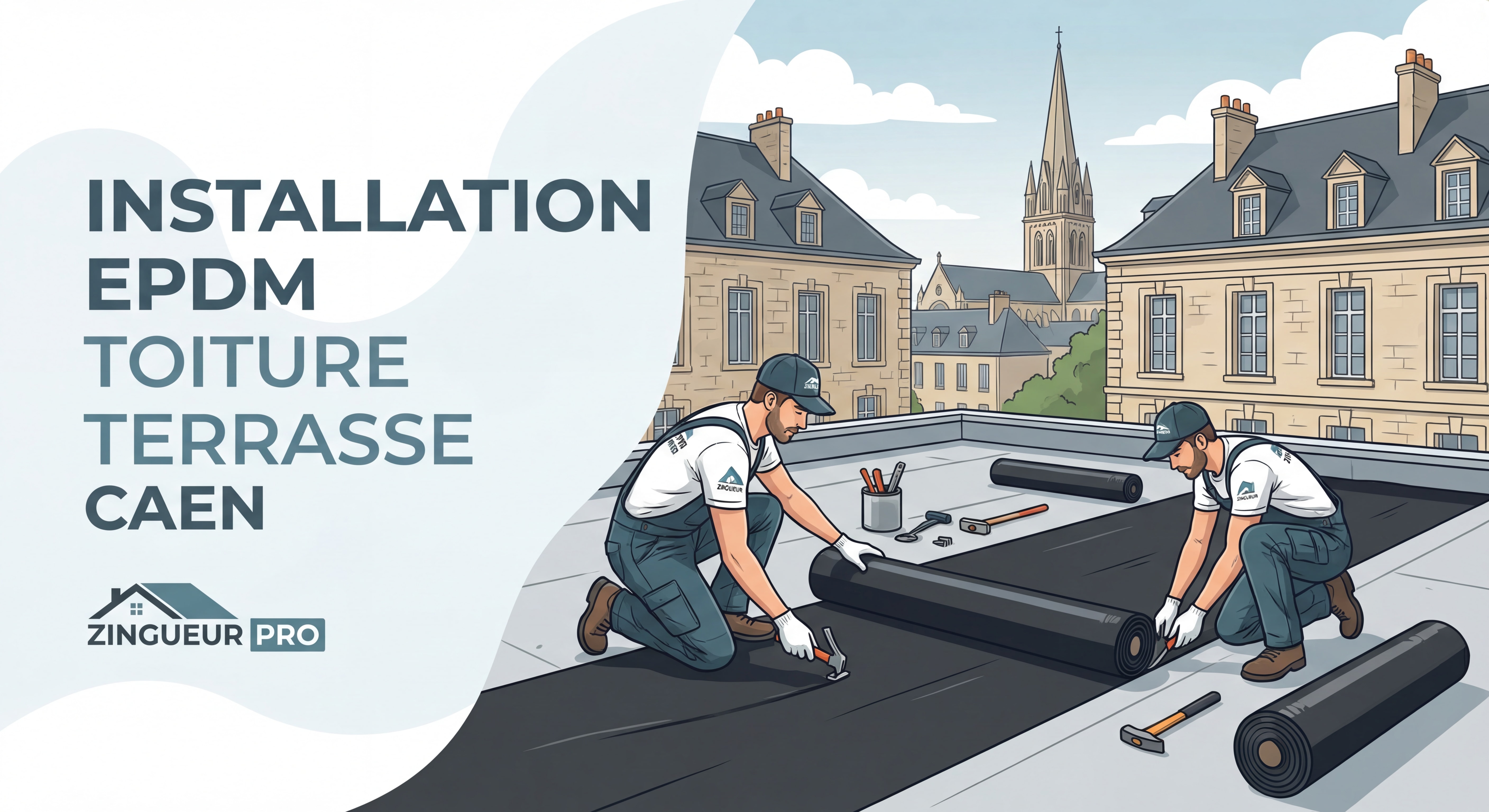 Installation d'une membrane d'étanchéité EPDM sur toiture terrasse à Caen par zingueur professionnel