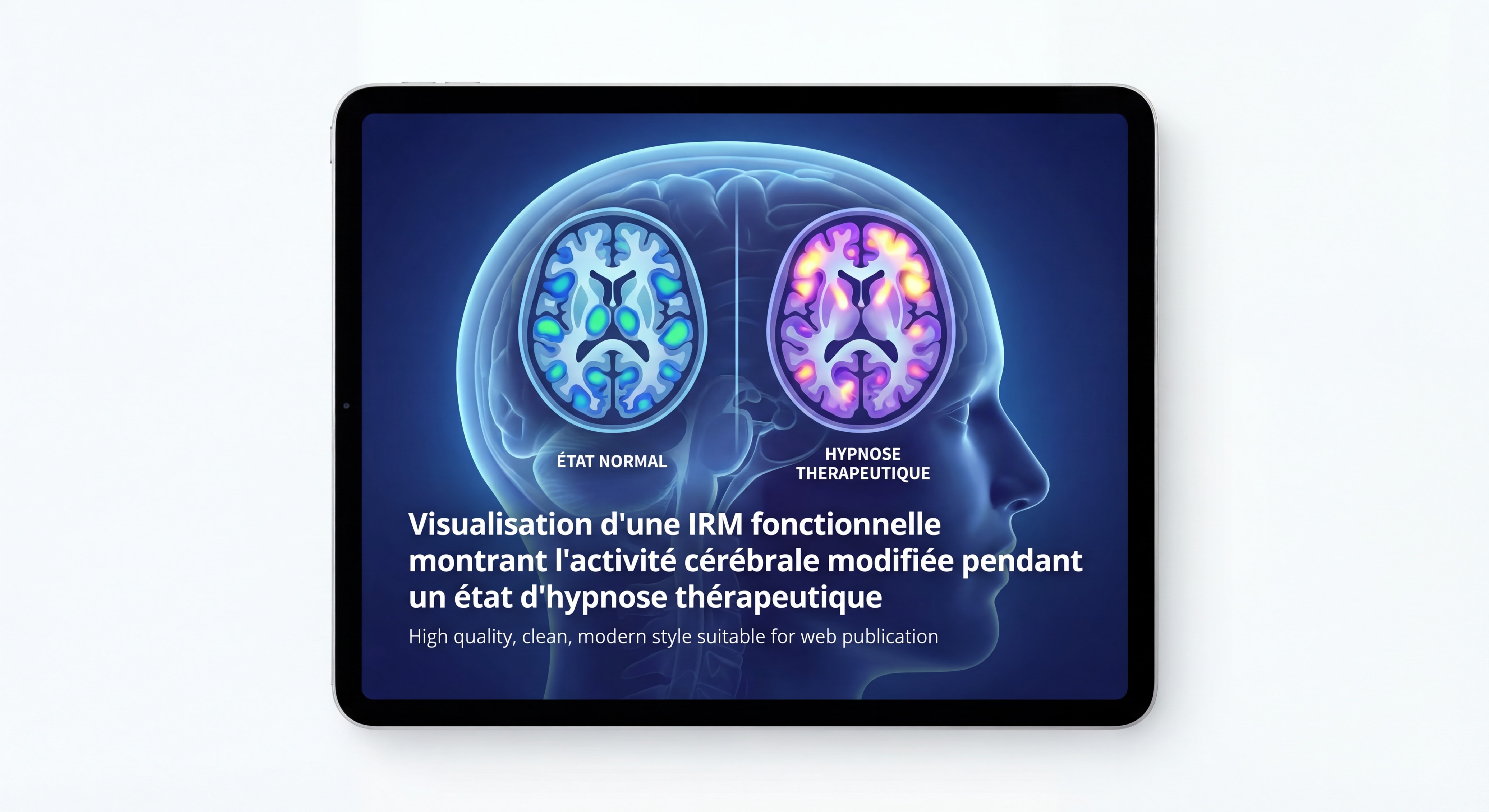 Visualisation d'une IRM fonctionnelle montrant l'activité cérébrale modifiée pendant un état d'hypnose thérapeutique