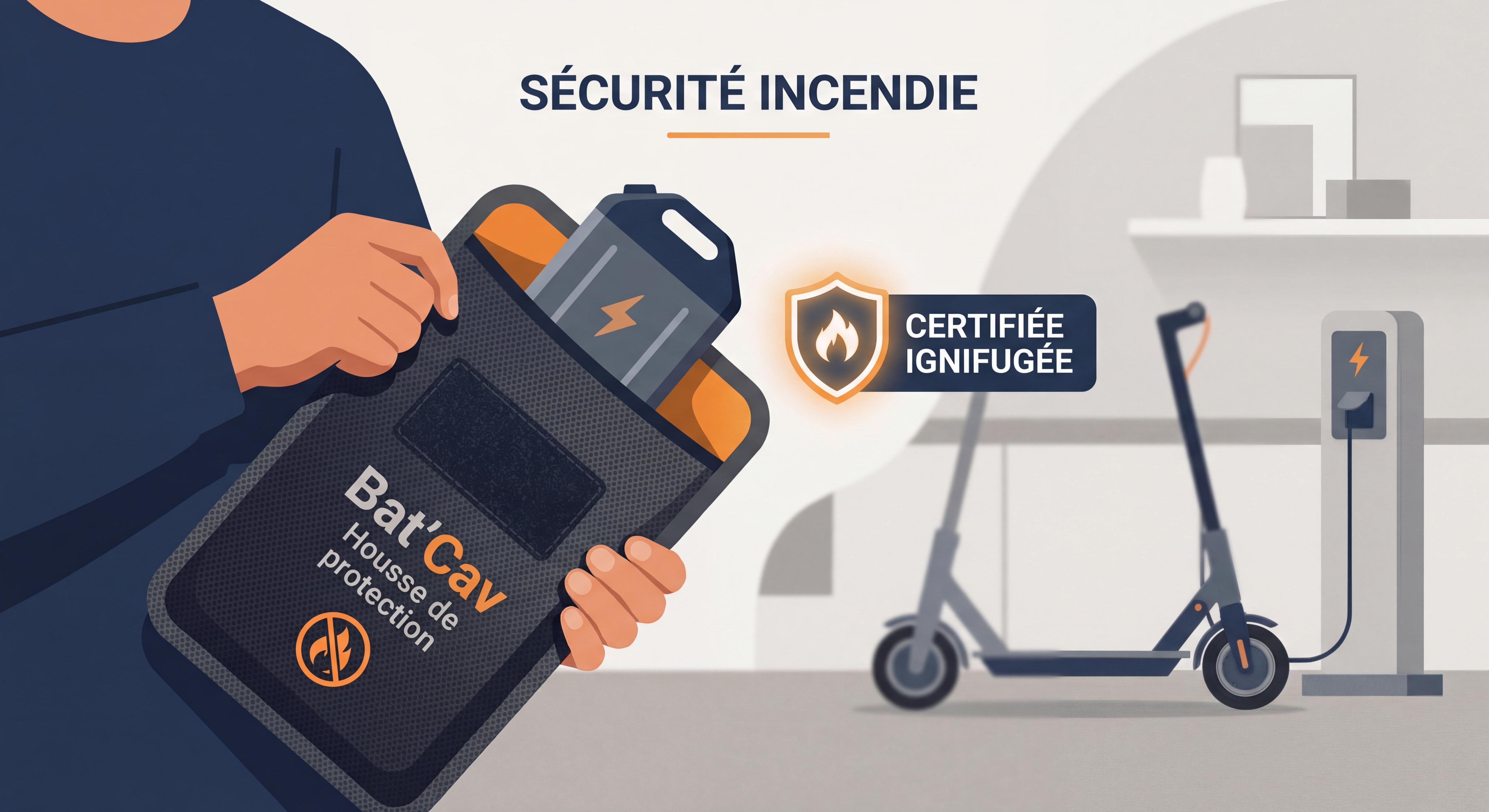 Housse de protection Bat'Cav pour batterie de trottinette électrique, solution ignifugée certifiée pour la sécurité incendie