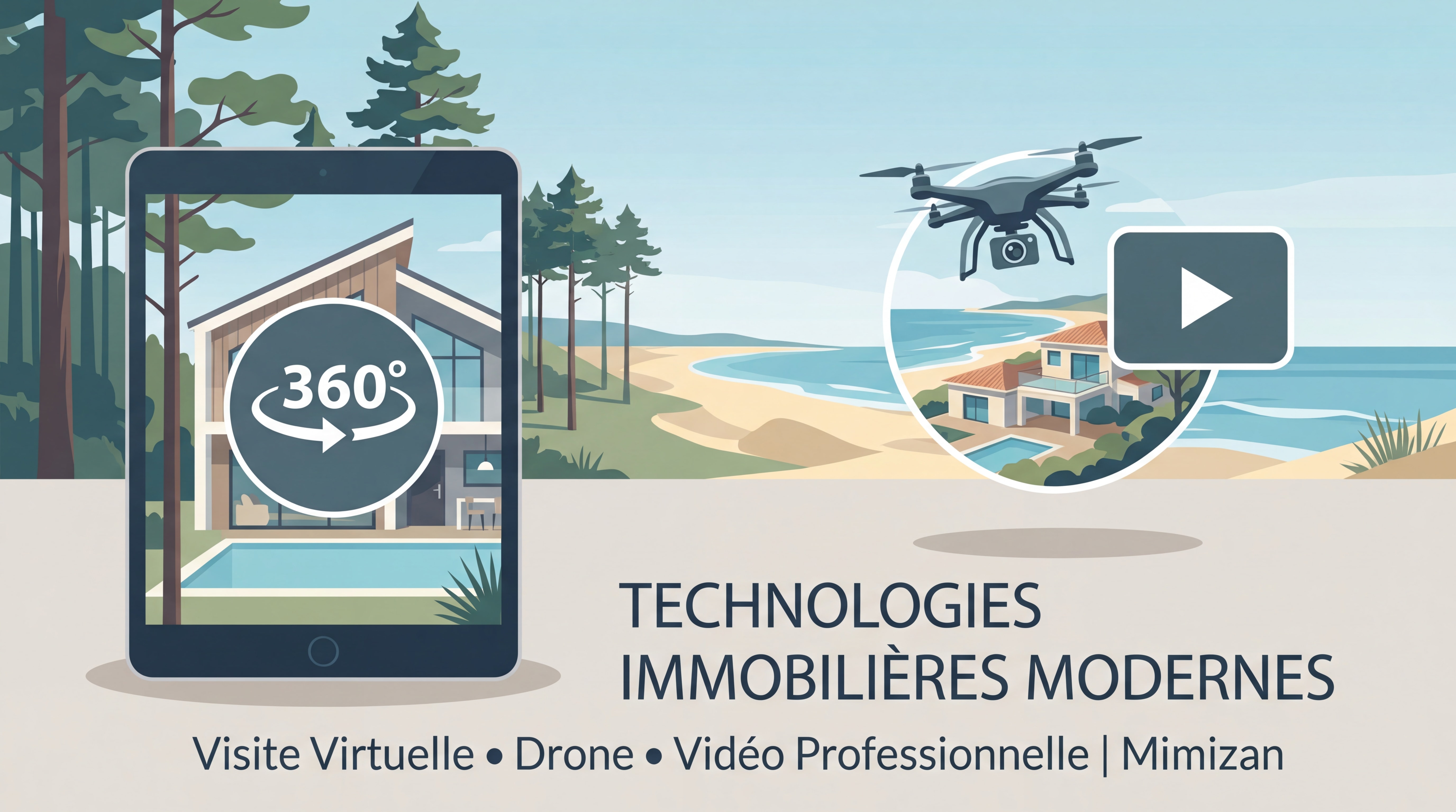 Technologies immobilières modernes - visite virtuelle, drone, vidéo professionnelle pour l'immobilier à Mimizan
