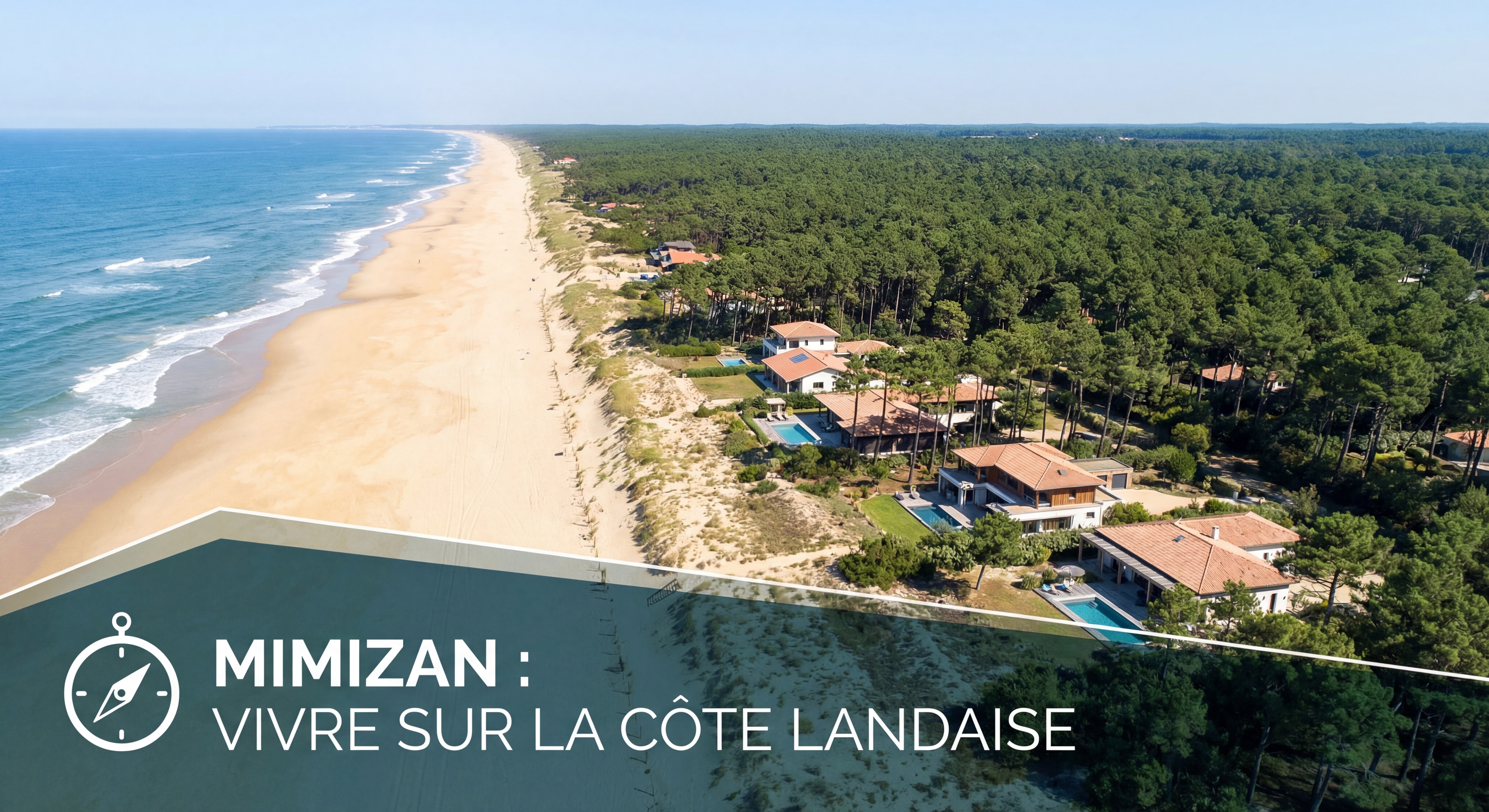 Vue aérienne de la plage de Mimizan avec l'océan Atlantique et la forêt des Landes, cadre de vie exceptionnel pour l'immobilier