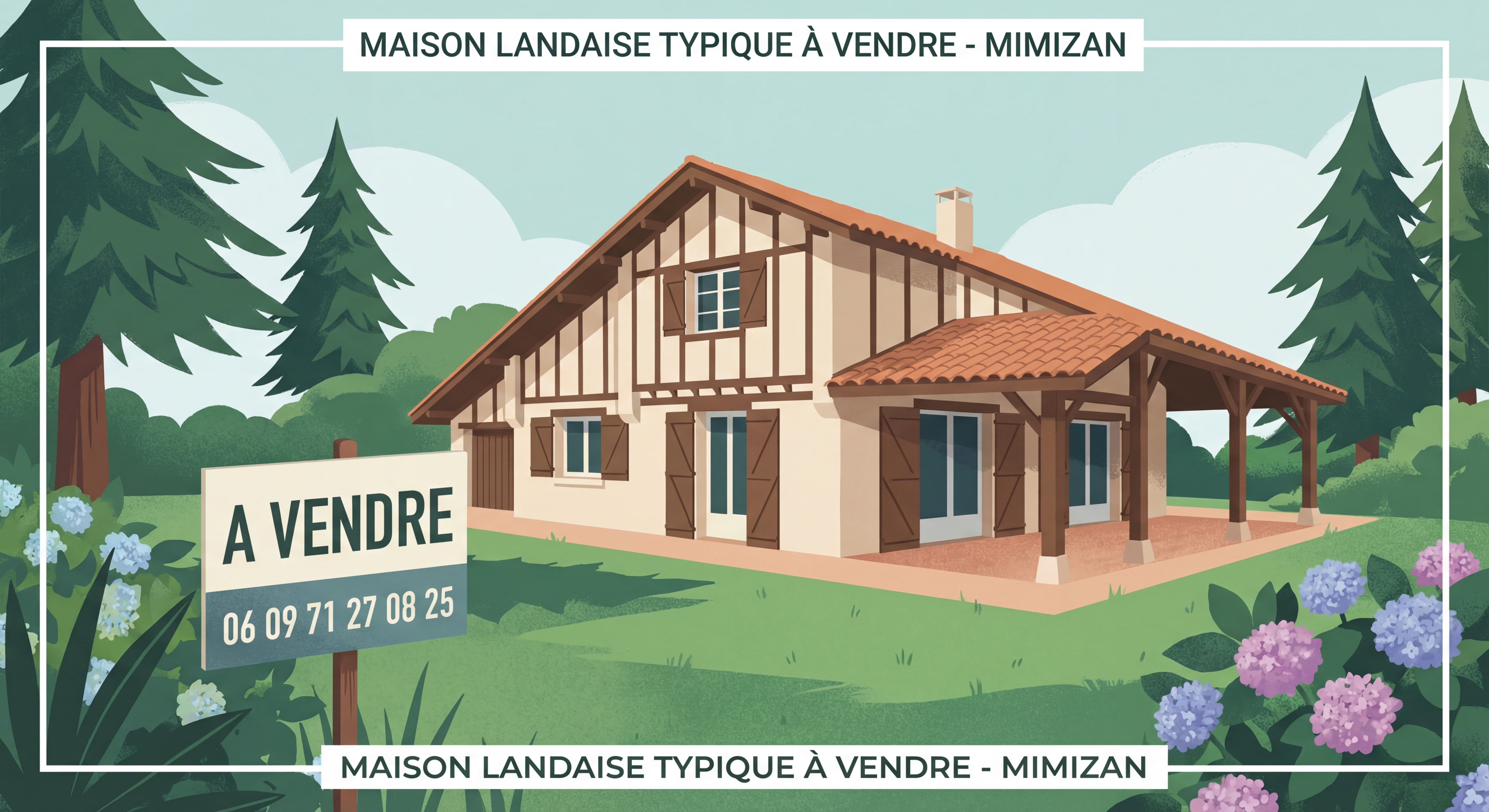 Maison landaise typique à vendre à Mimizan avec jardin et architecture traditionnelle
