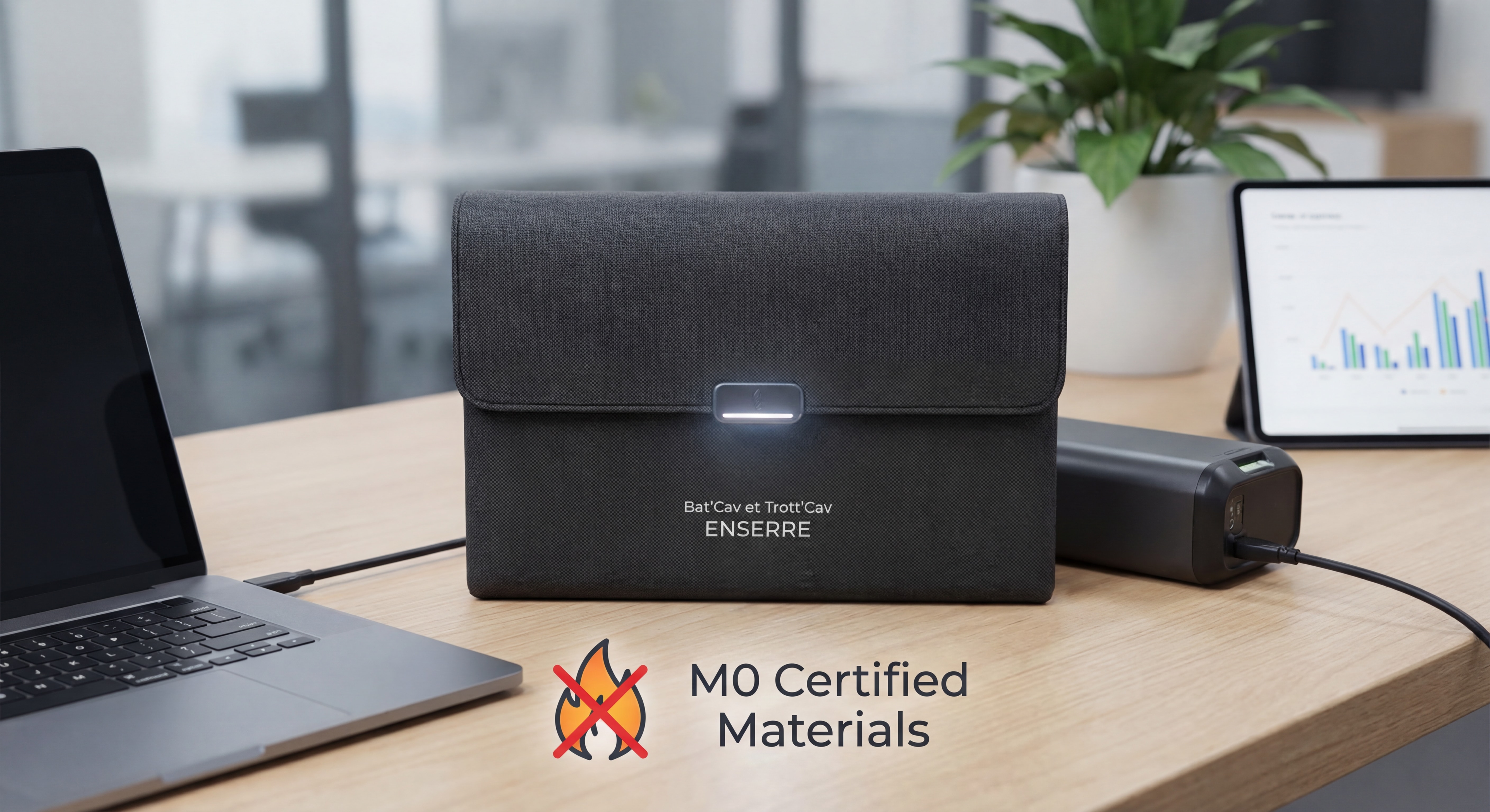 Housse de protection ignifugée Bat'Cav et Trott'Cav ENSERRE avec fermeture magnétique et matériaux certifiés M0 - housse ignifugée batterie