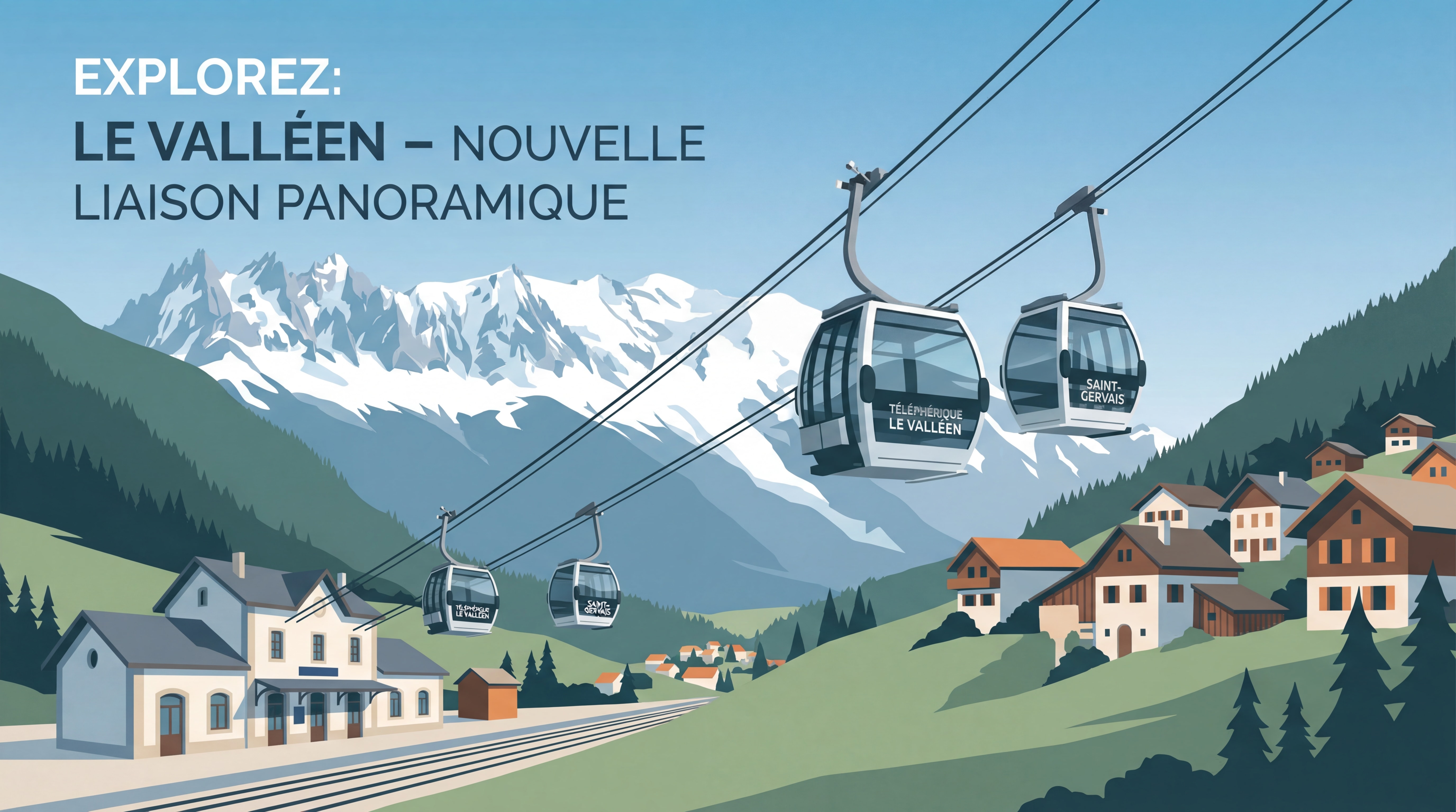 Téléphérique Le Valléen reliant la gare de Saint-Gervais au village, cabines modernes avec vue sur les montagnes