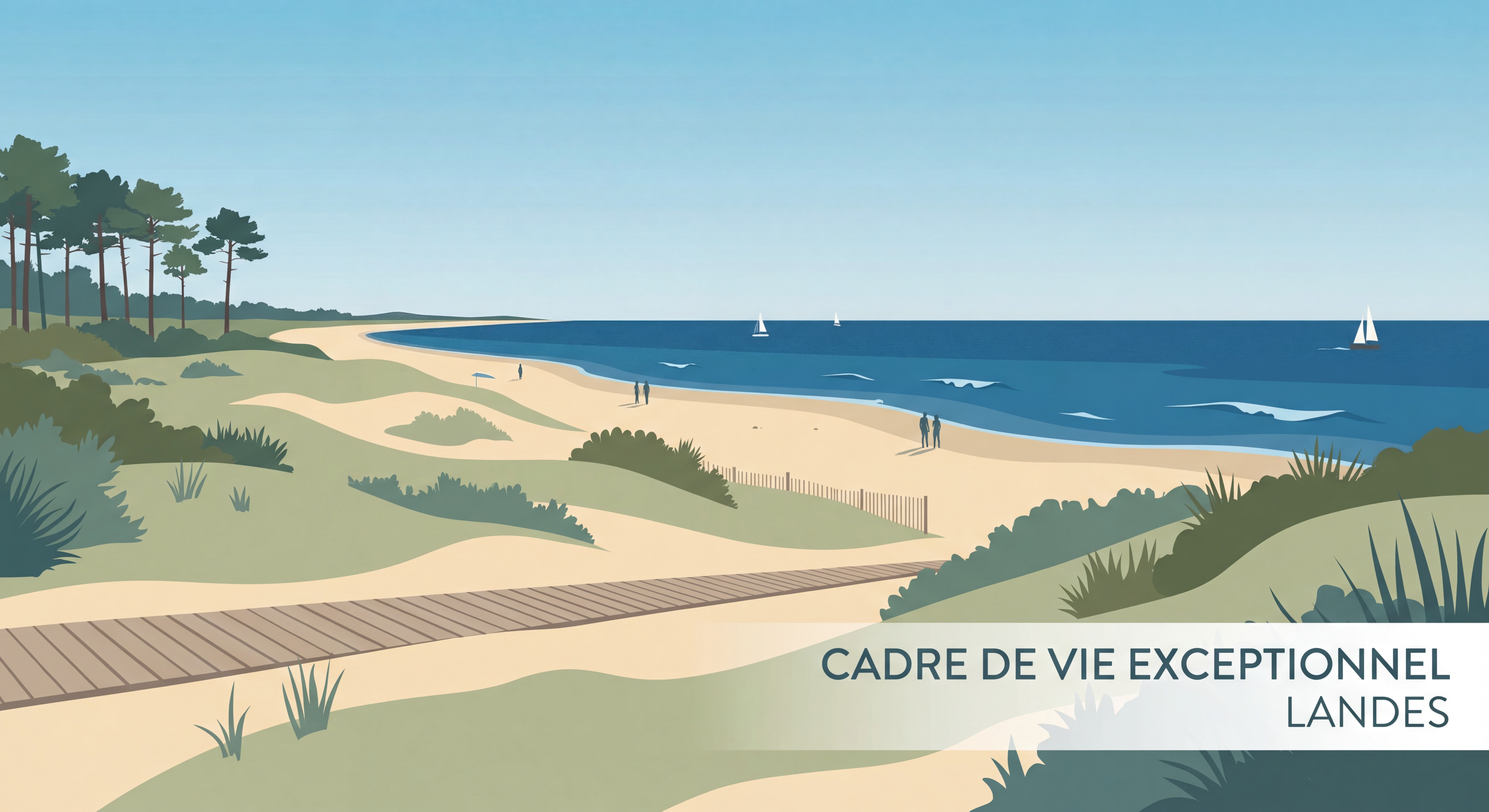 Plage de Mimizan avec vue sur l'océan Atlantique et les dunes préservées - cadre de vie exceptionnel Landes