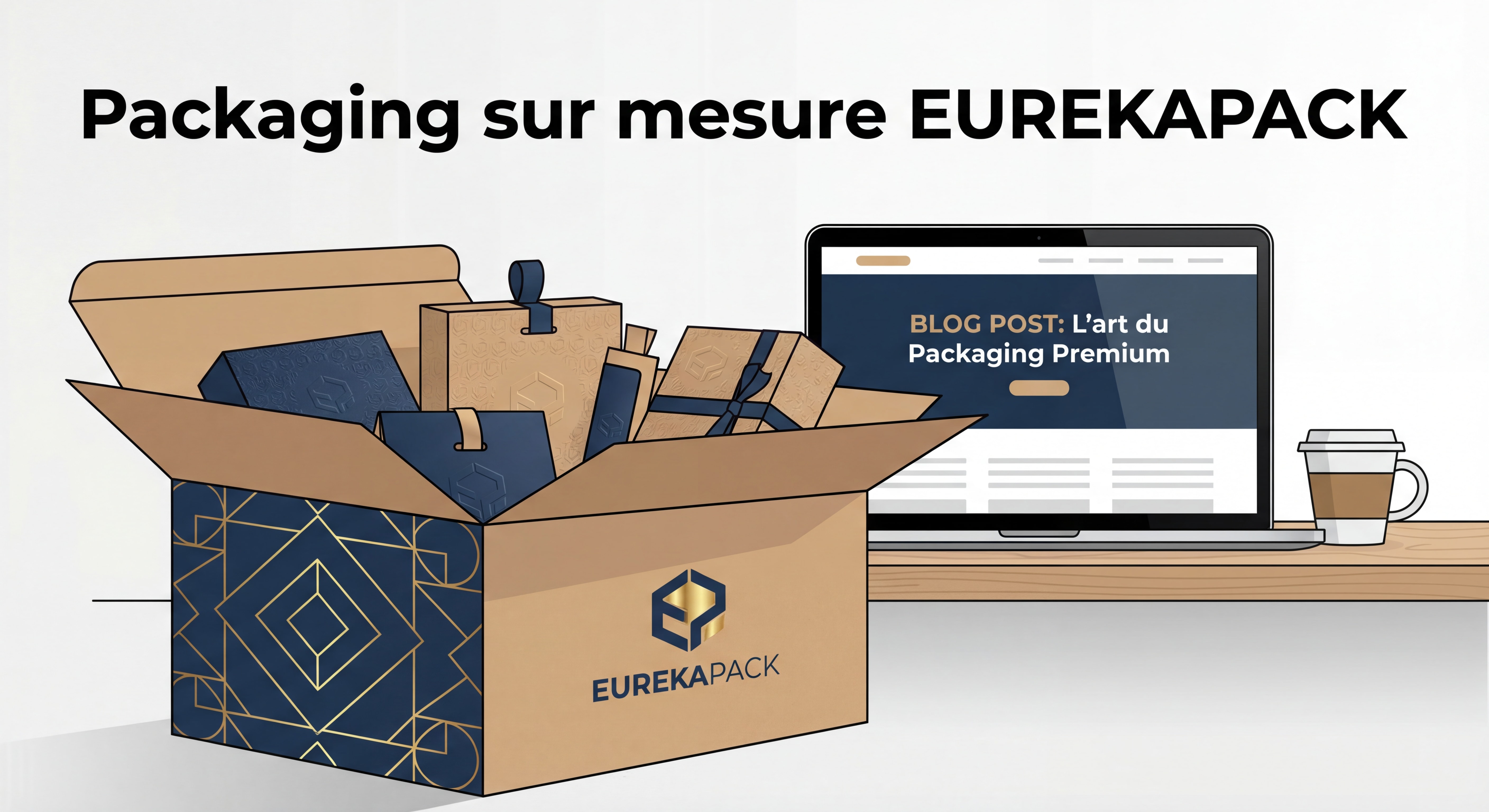 Packaging sur mesure EUREKAPACK avec finitions premium et design personnalisé reflétant l'identité d'une marque moderne