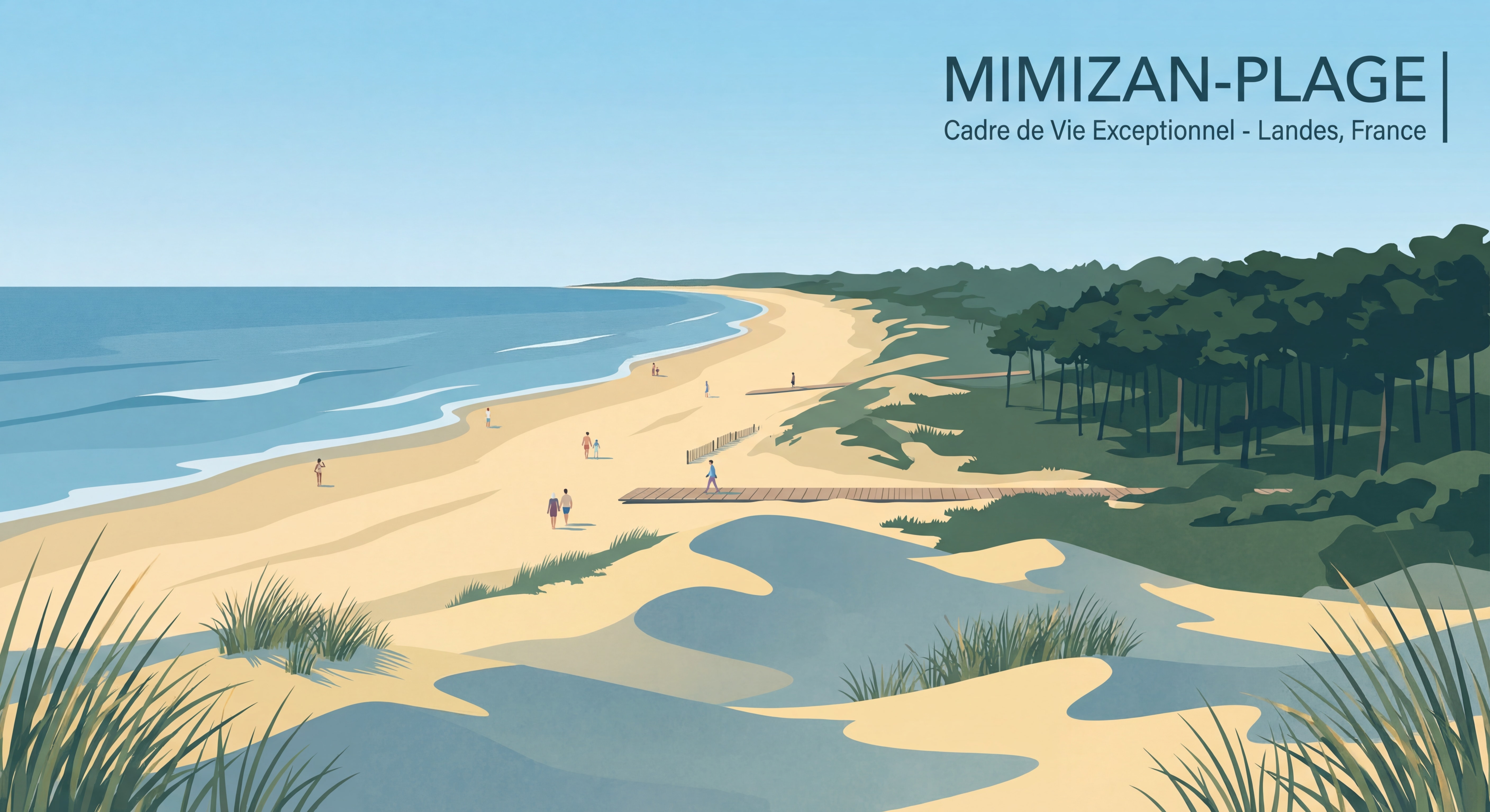 Plage de Mimizan océan Atlantique avec dunes et forêt de pins, cadre de vie exceptionnel Landes