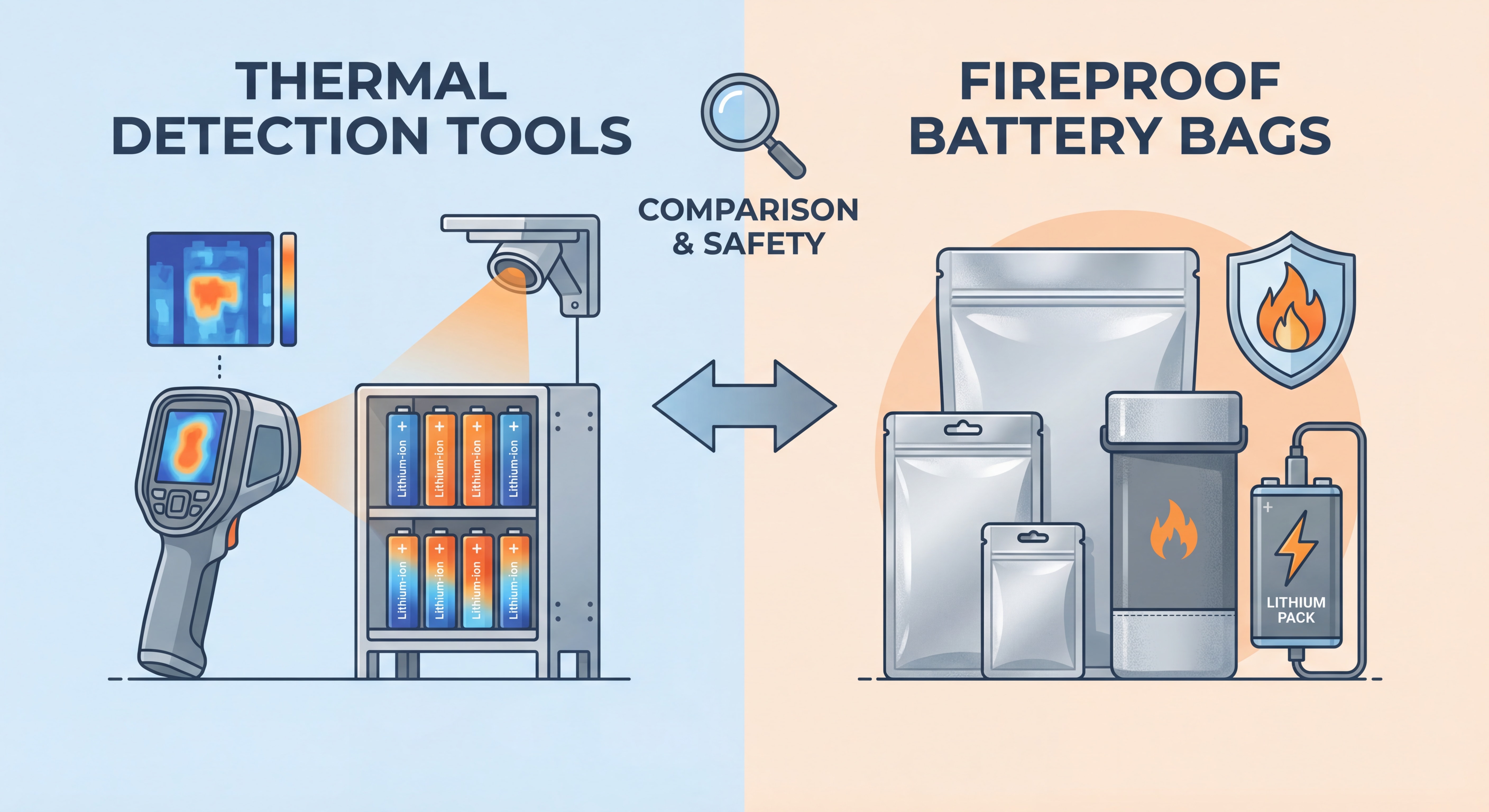 Comparaison d'outils de détection thermique et housses ignifugées pour batteries lithium-ion