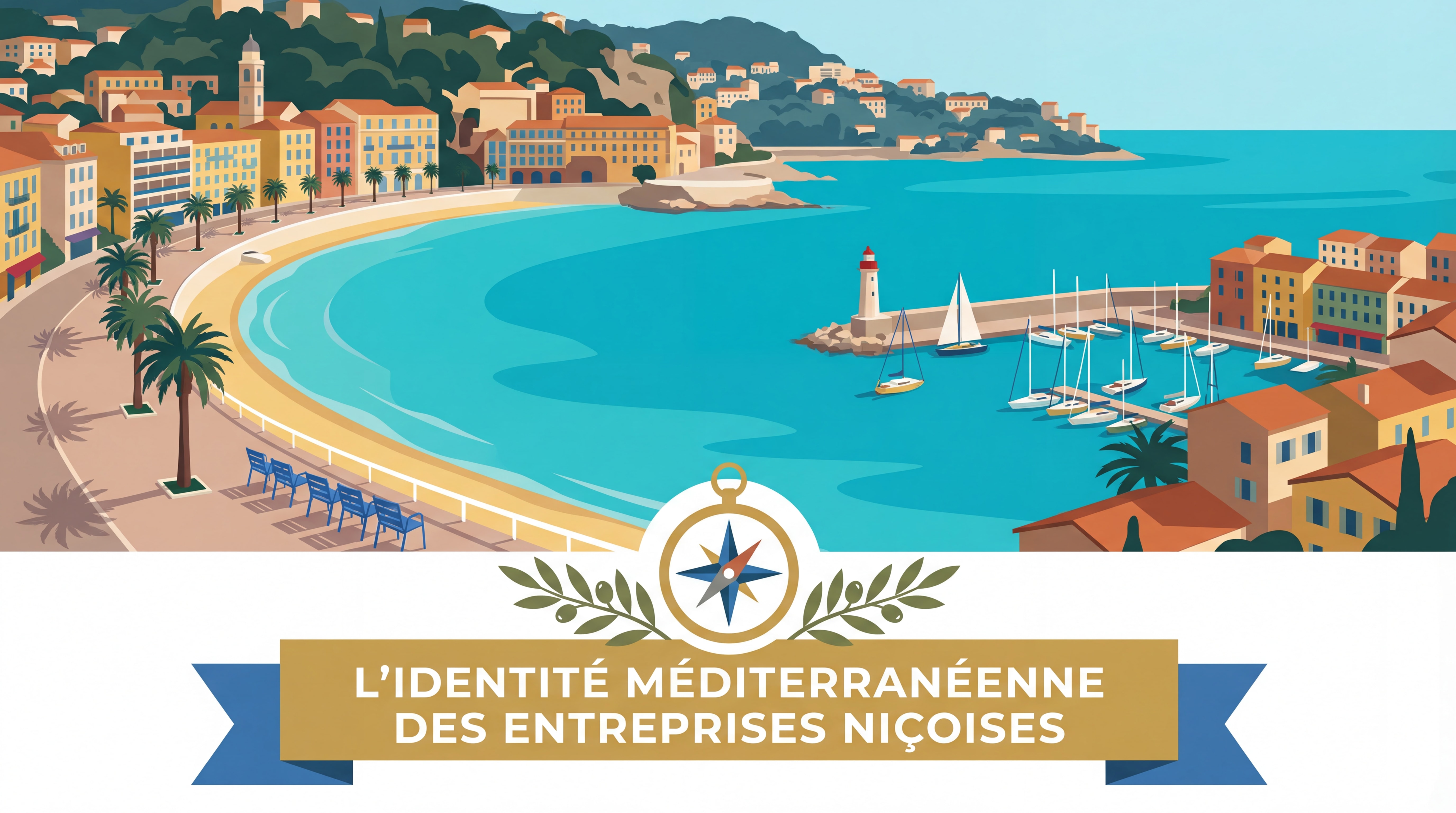 Vue panoramique de Nice avec la Promenade des Anglais et le port, symbolisant l'identité méditerranéenne des entreprises niçoises