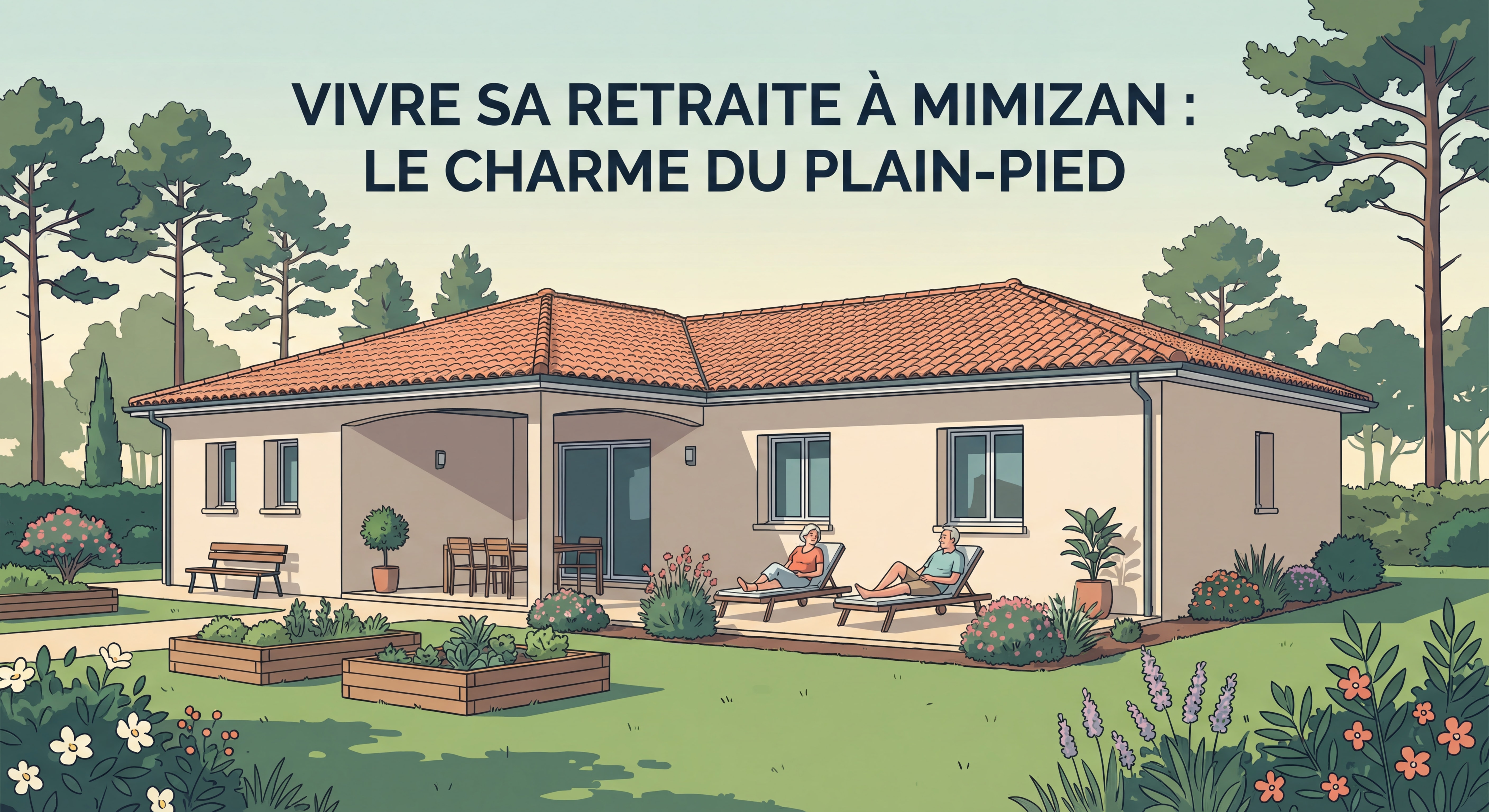 Maison plain-pied typique de Mimizan avec jardin, idéale pour les retraités, située dans un quartier calme