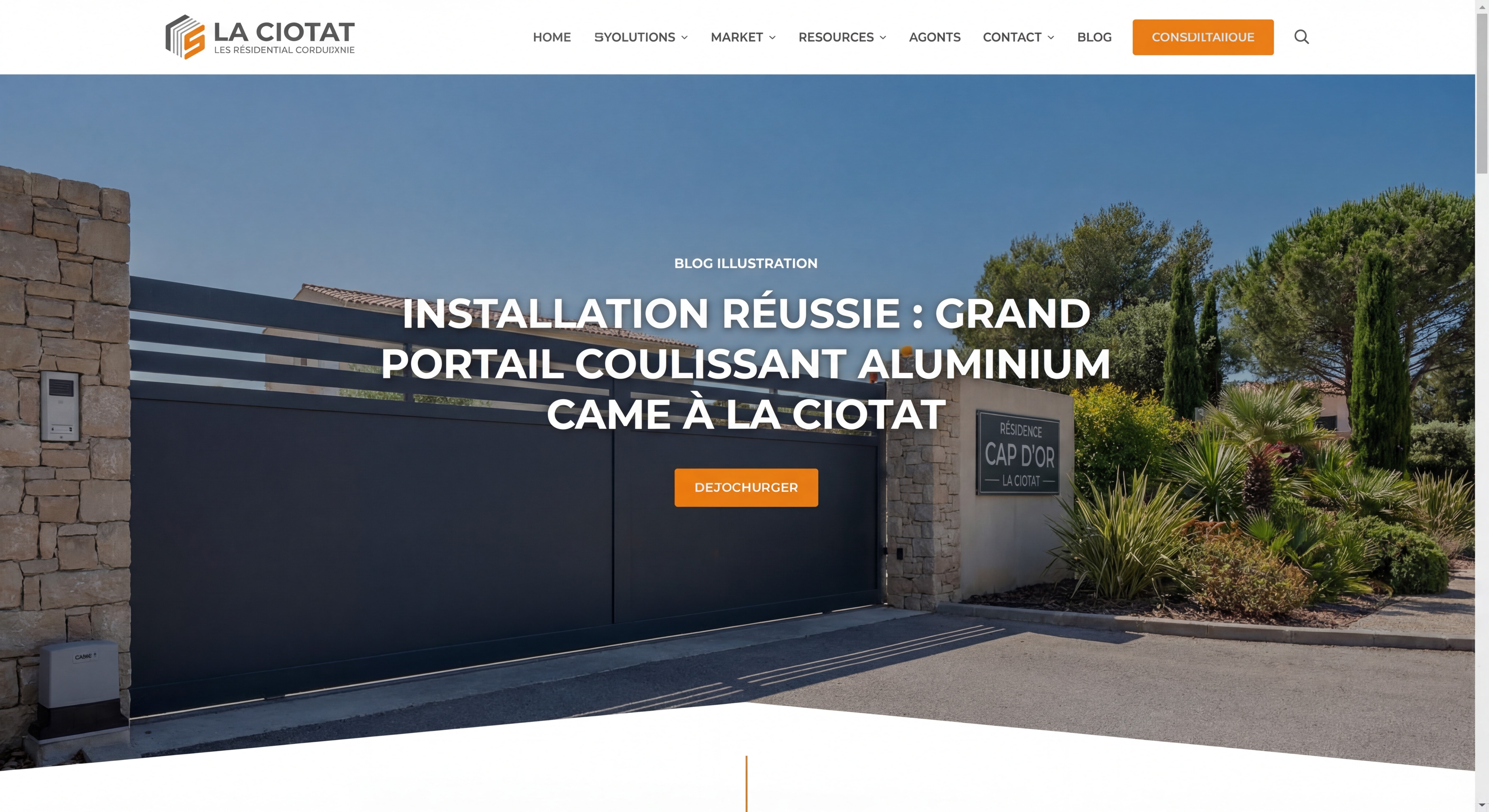 Grand portail coulissant aluminium 6 mètres avec motorisation CAME sur résidence sécurisée La Ciotat