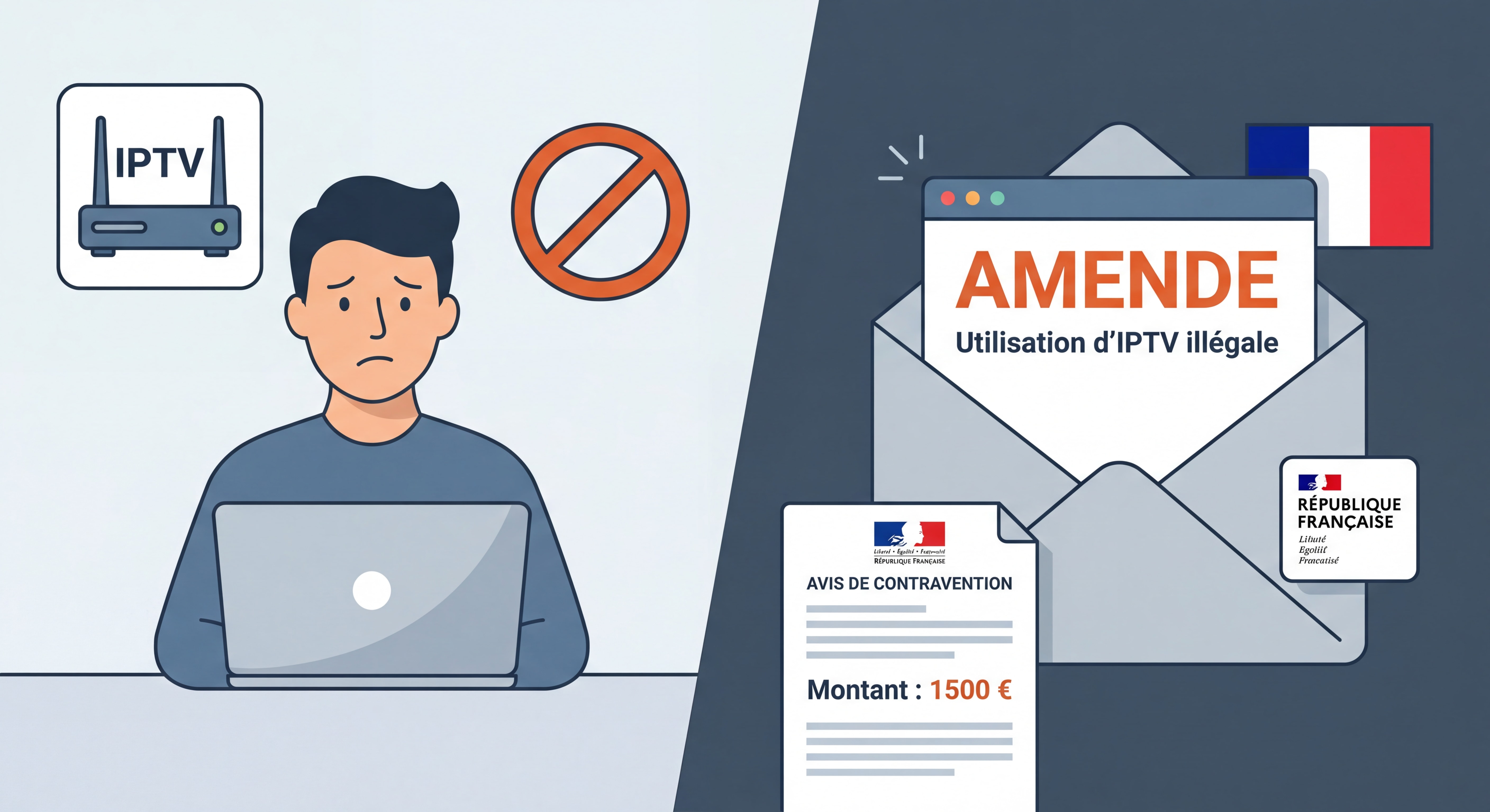 Utilisateur recevant une amende pour utilisation d'IPTV illégale en France