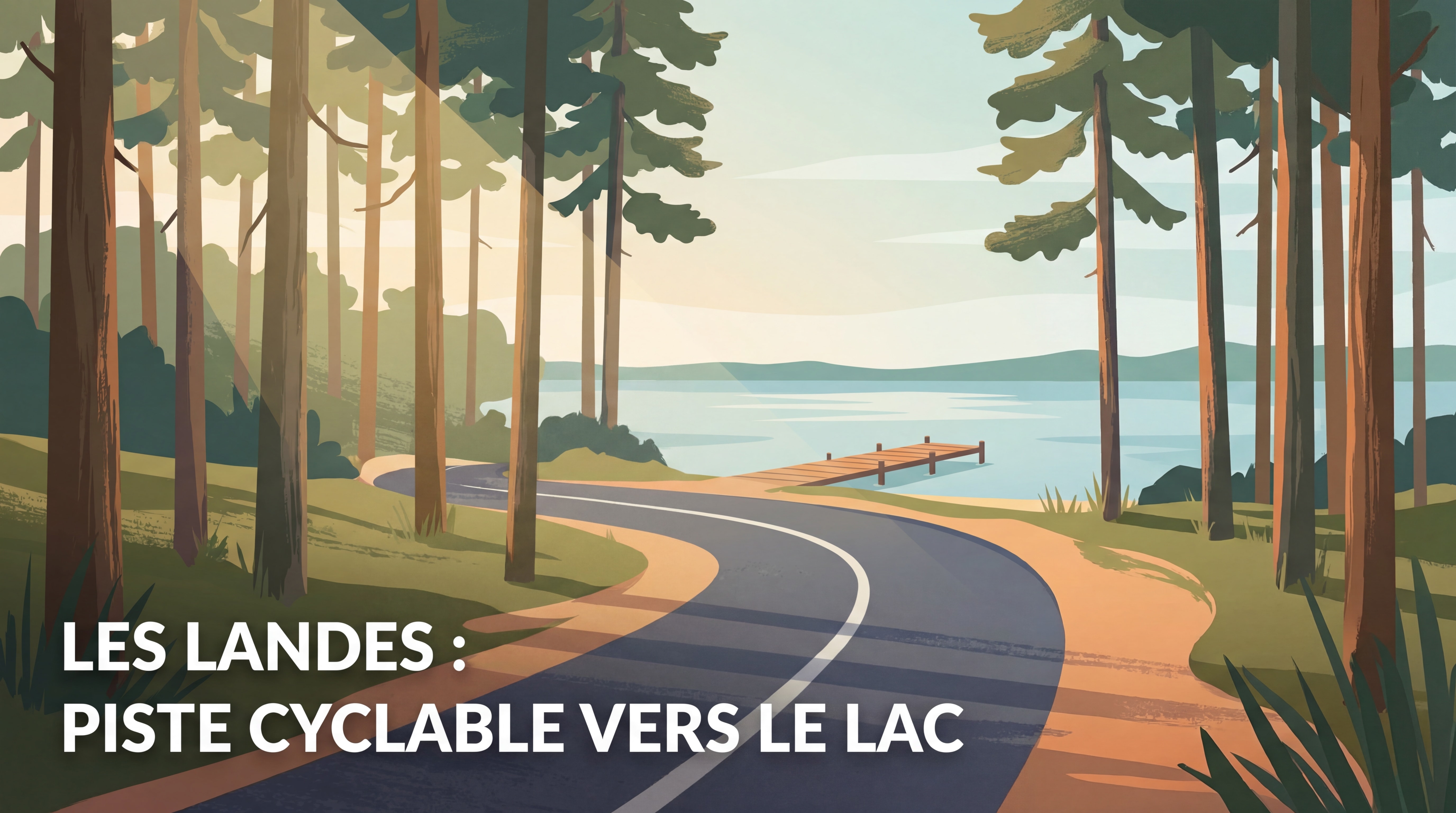 Piste cyclable dans la forêt de pins des Landes menant au lac de Sainte-Eulalie-en-Born, ambiance nature préservée