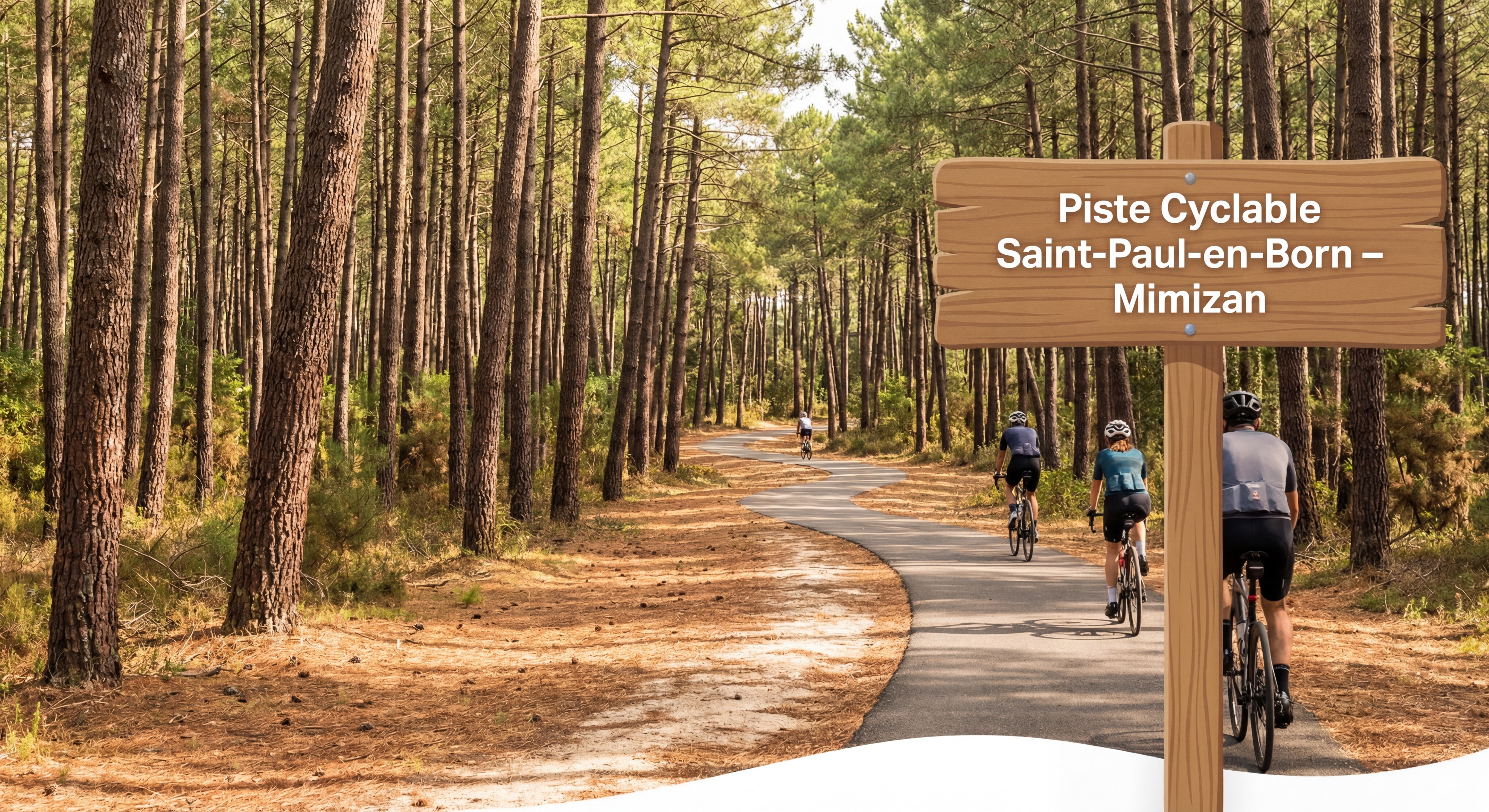 Piste cyclable dans la forêt landaise reliant Saint-Paul-en-Born à Mimizan, environnement naturel préservé