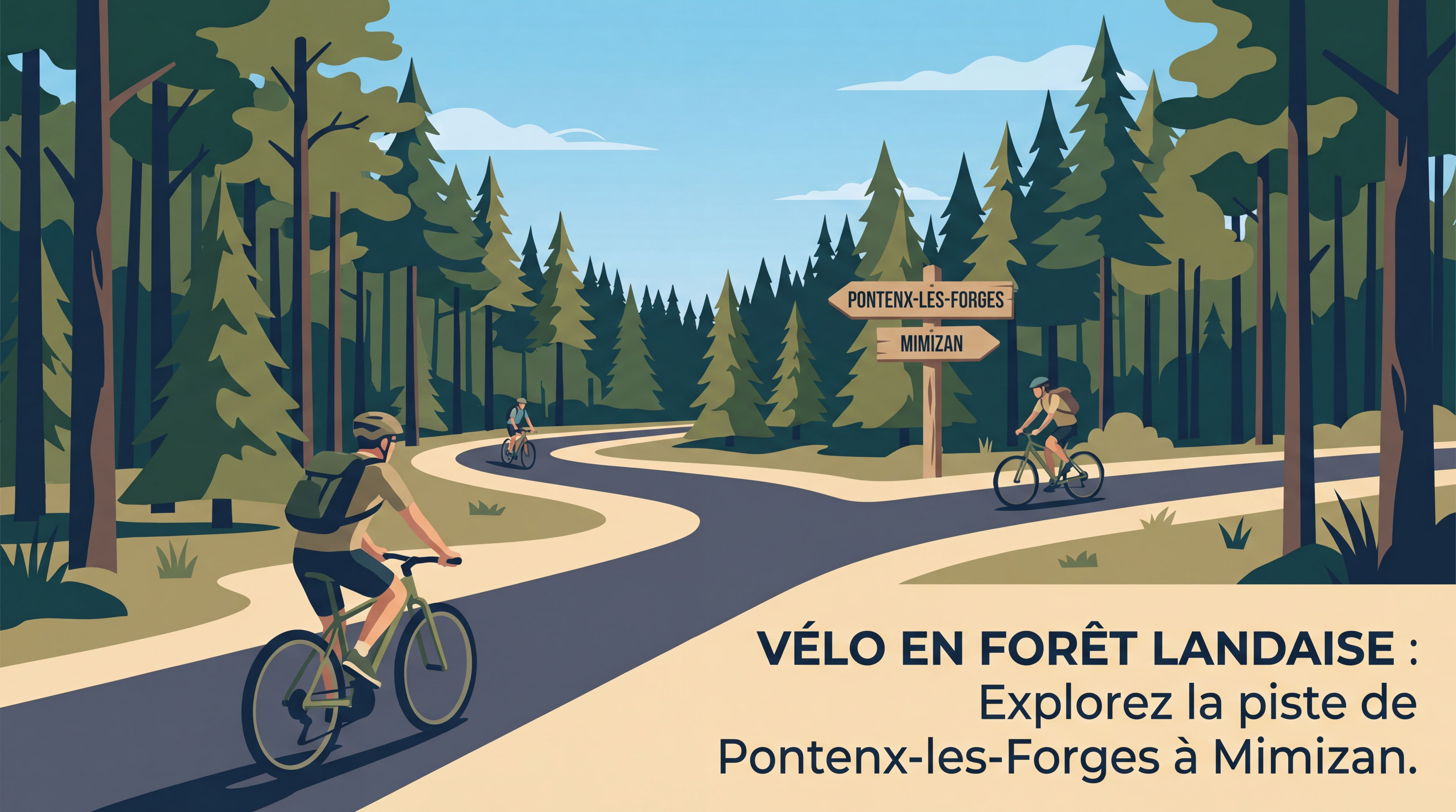 Piste cyclable traversant la forêt de pins entre Pontenx-les-Forges et Mimizan
