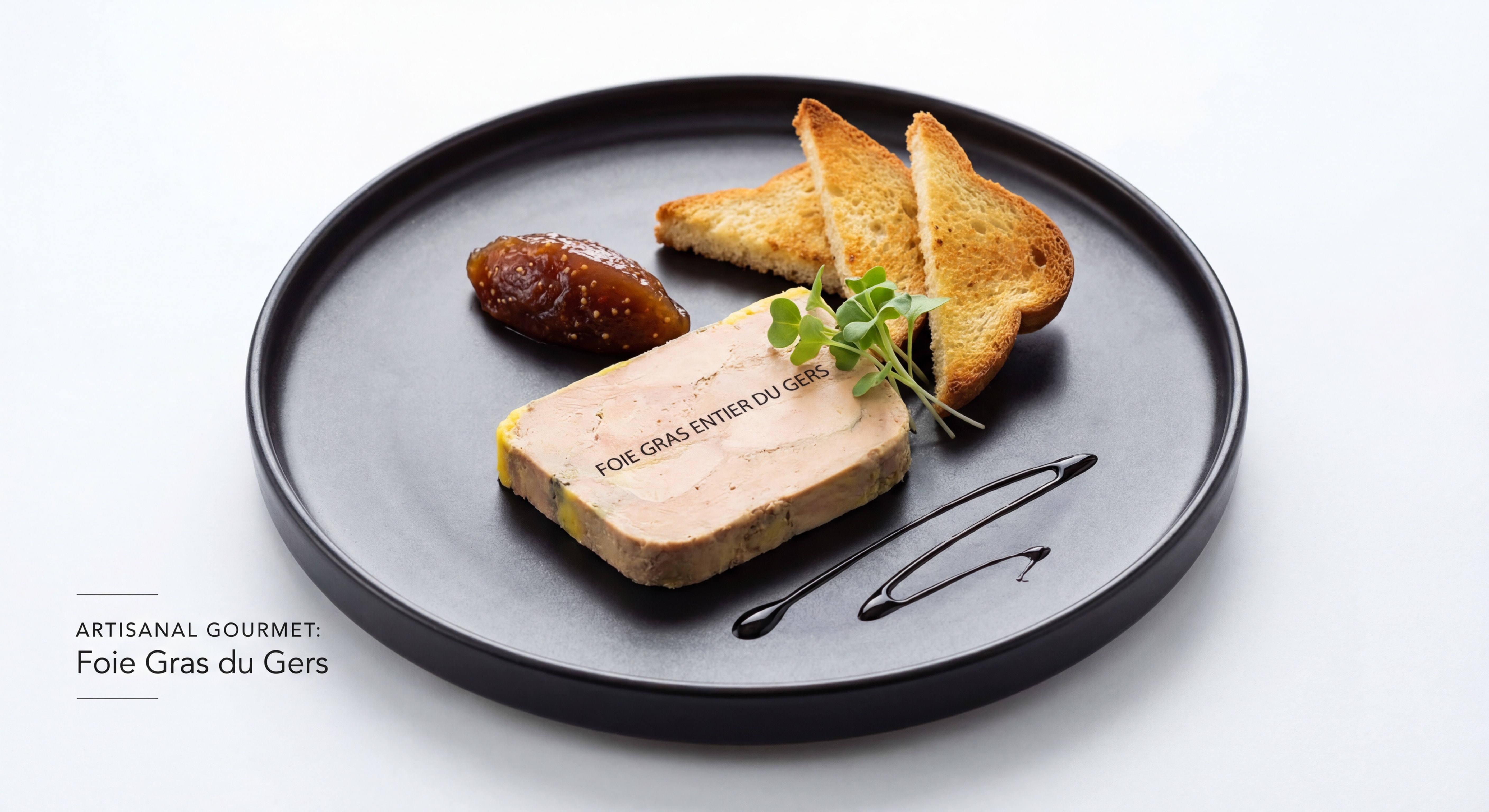 Foie gras entier du Gers artisanal sur une assiette élégante avec accompagnements gastronomiques