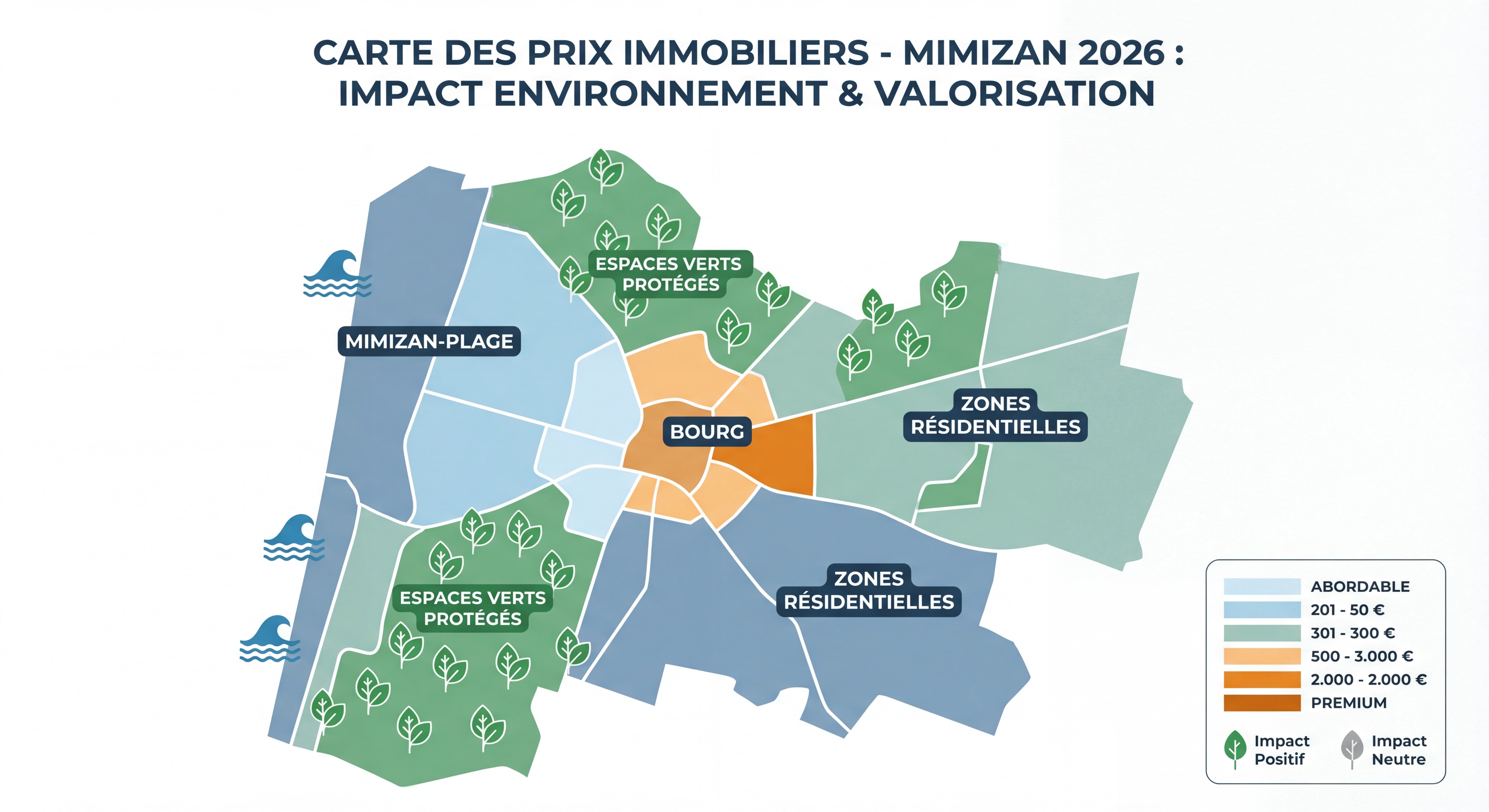 Carte des prix immobiliers par quartier à Mimizan - impact environnement sur la valorisation 2026